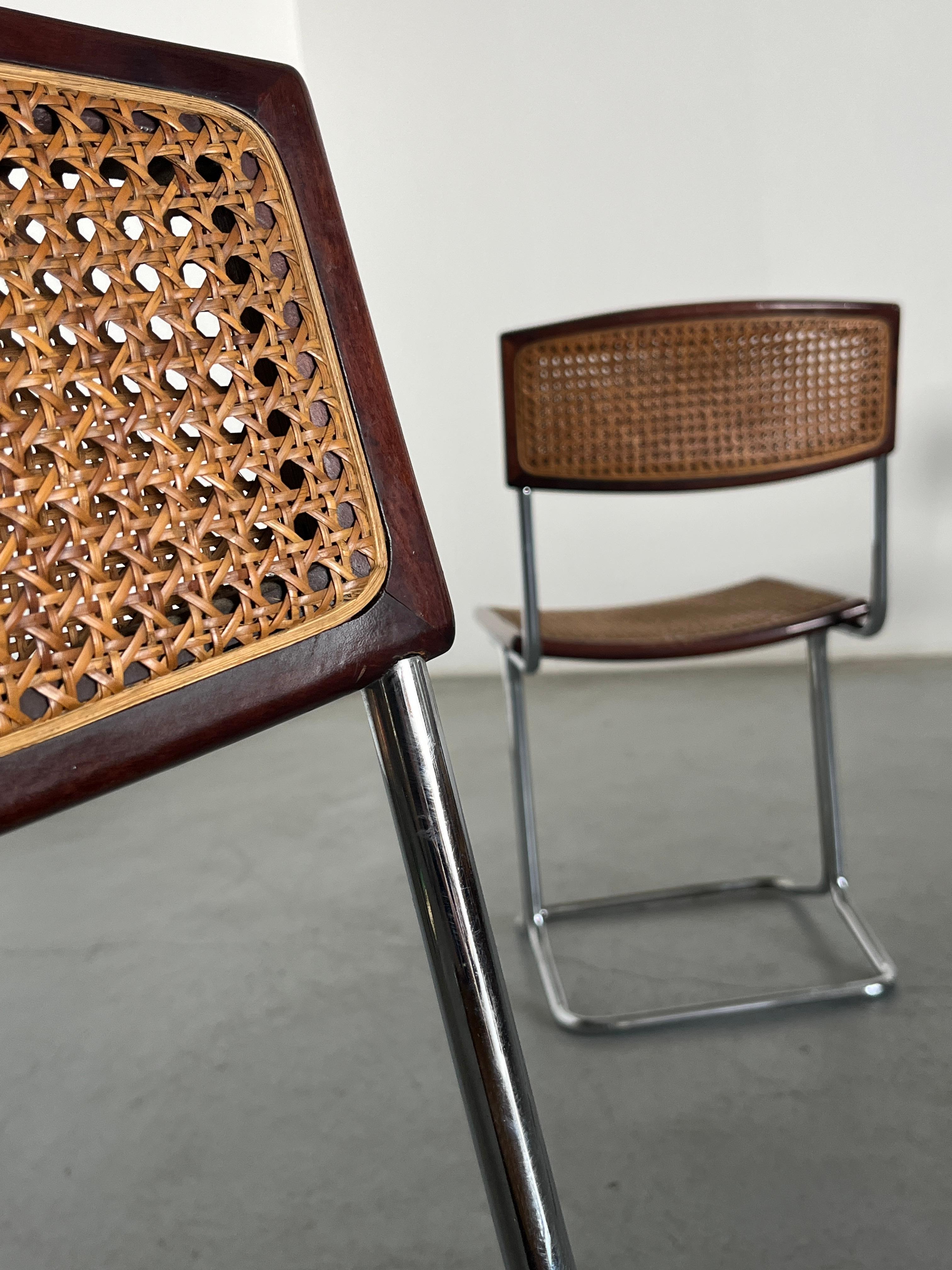 1 di 4 Sedie 'Calla' d'epoca in Wood, Cane steccato e Cromo, Italia anni '70 in vendita 2