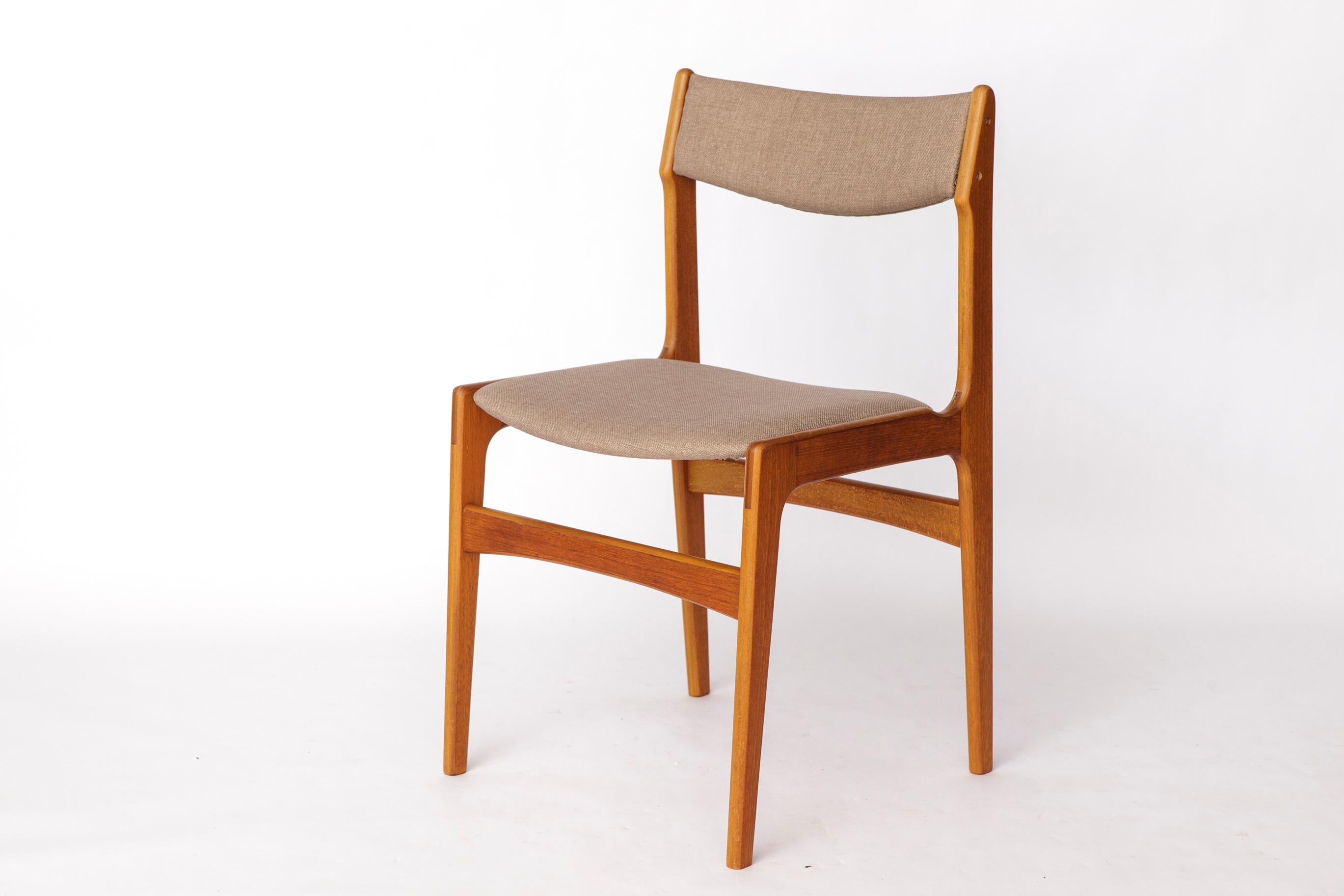 Polished 1 of 4 Vintage Danish Teak Dining Chair – 1960s, Reupholstered in Grey For Sale