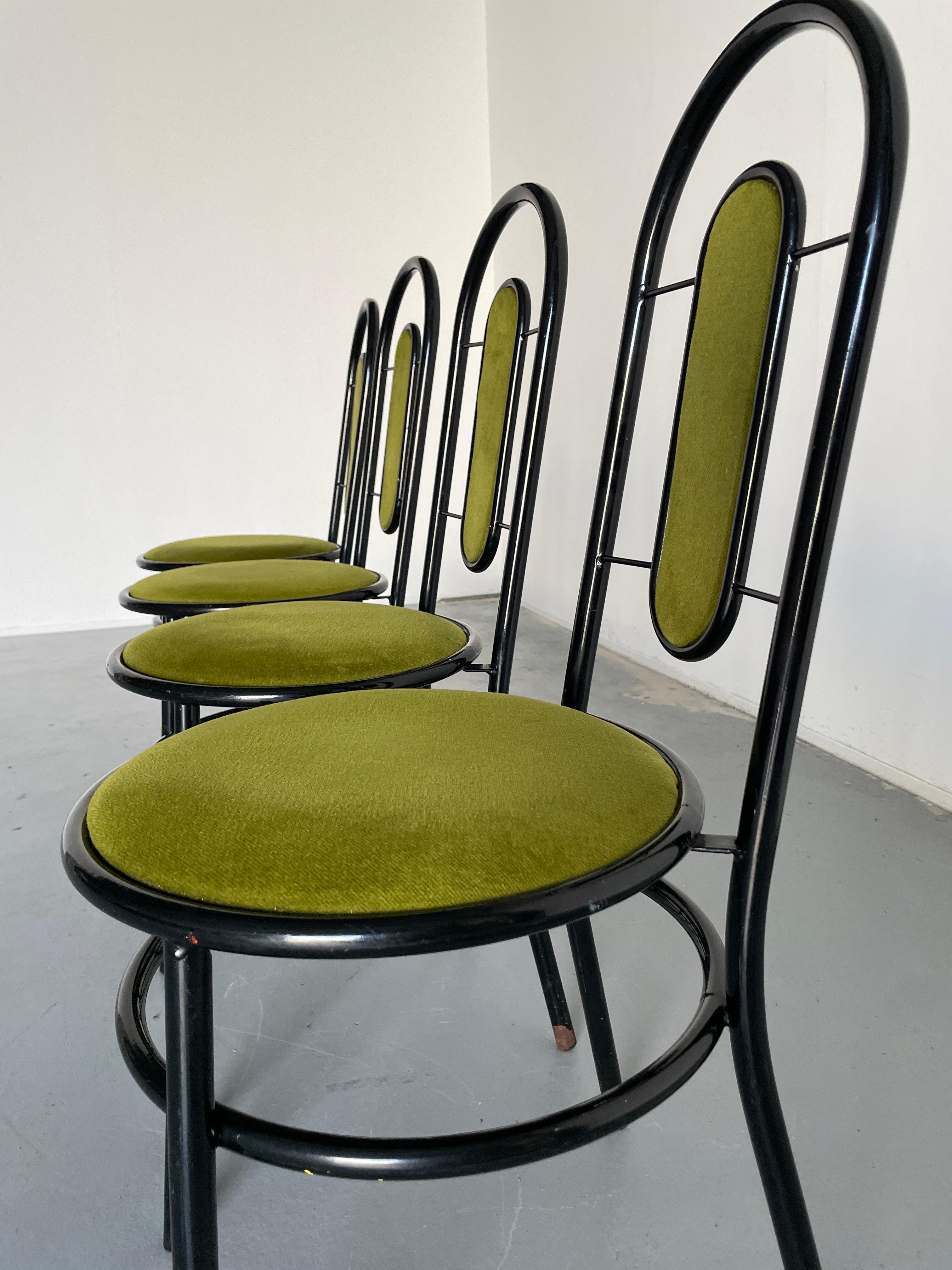 Metal 1 of 4 Vintage Italian Postmodern Sculptural Dining Chairs in Memphis Style, 80s