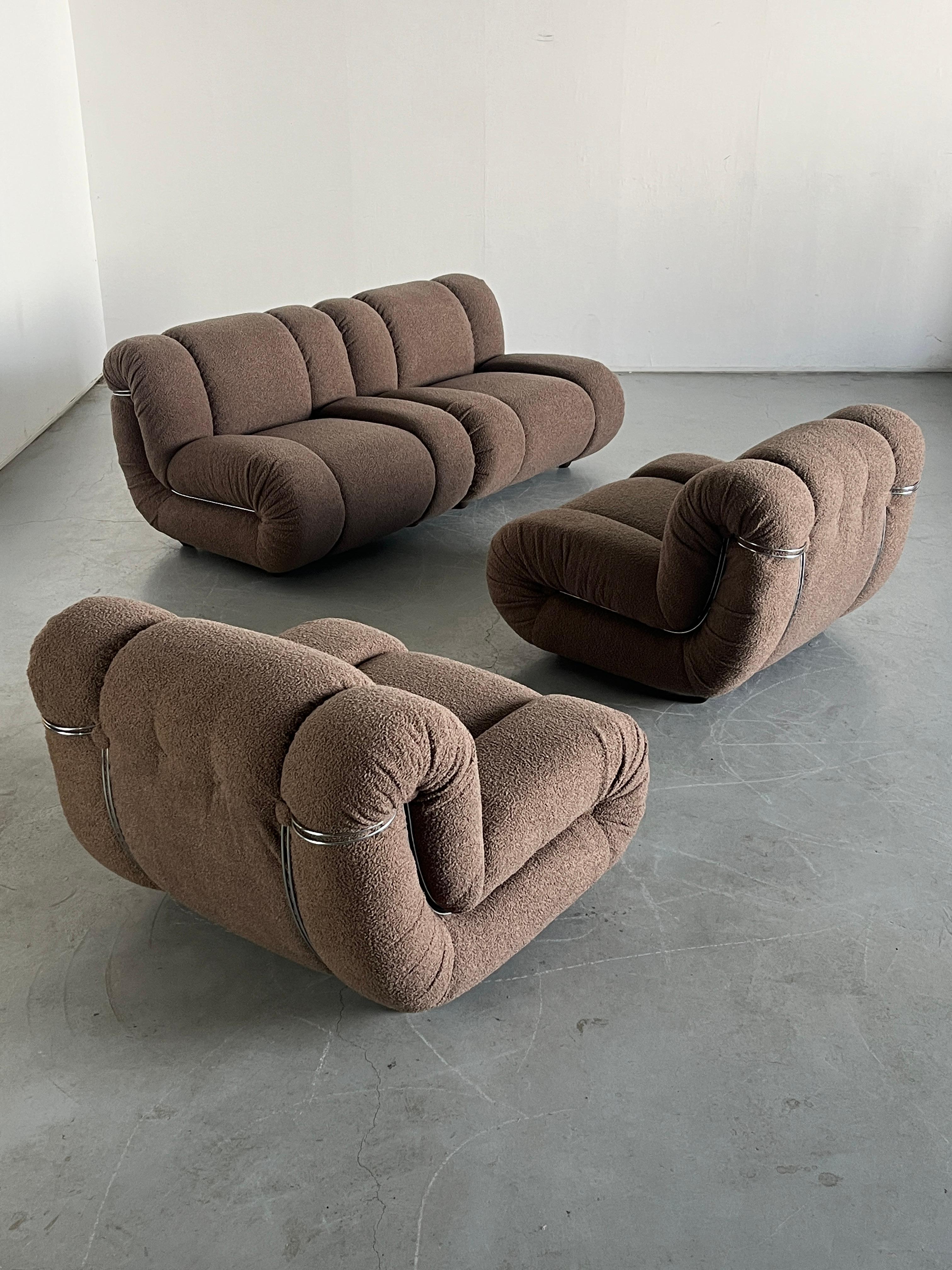 1 von 4 Vintage Mimo Padova 'Velasquez' Sitzmodule aus taubengrauem Bouclé, 70er Jahre (Italienisch) im Angebot