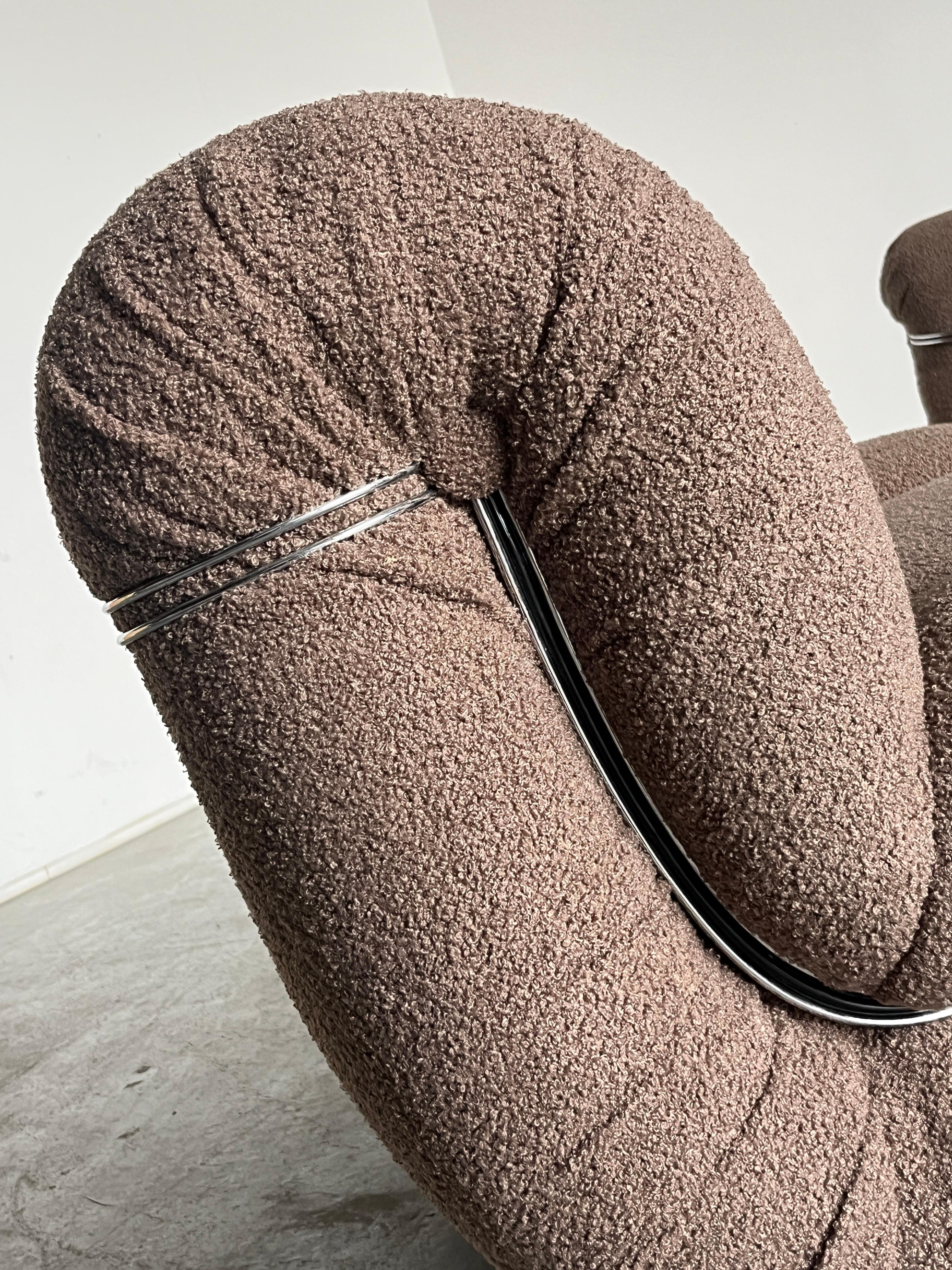 1 von 4 Vintage Mimo Padova 'Velasquez' Sitzmodule aus taubengrauem Bouclé, 70er Jahre (Stahl) im Angebot