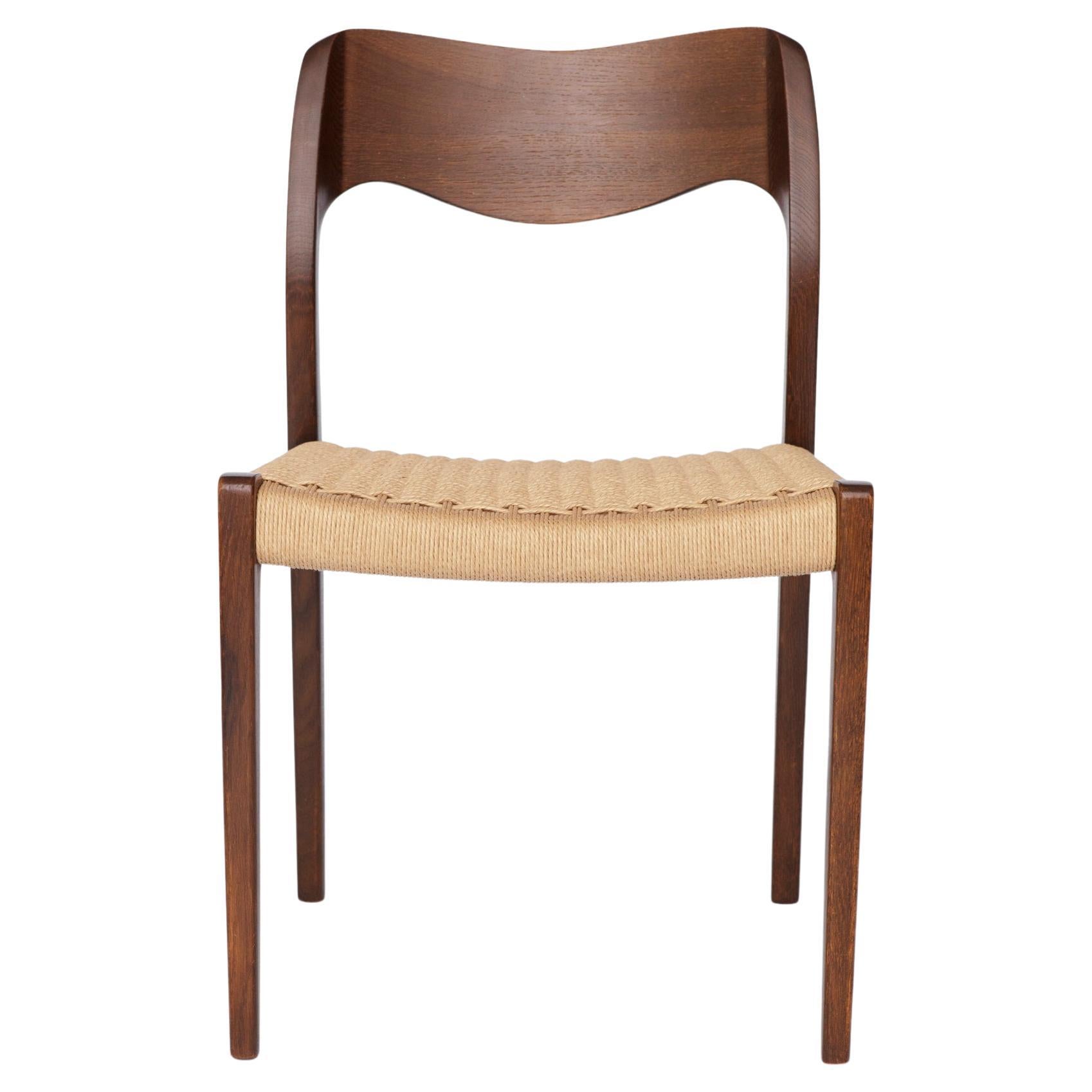1 of 4 Vintage Niels Otto Møller Chair, Model 71, Dark Oak, Danish Cord