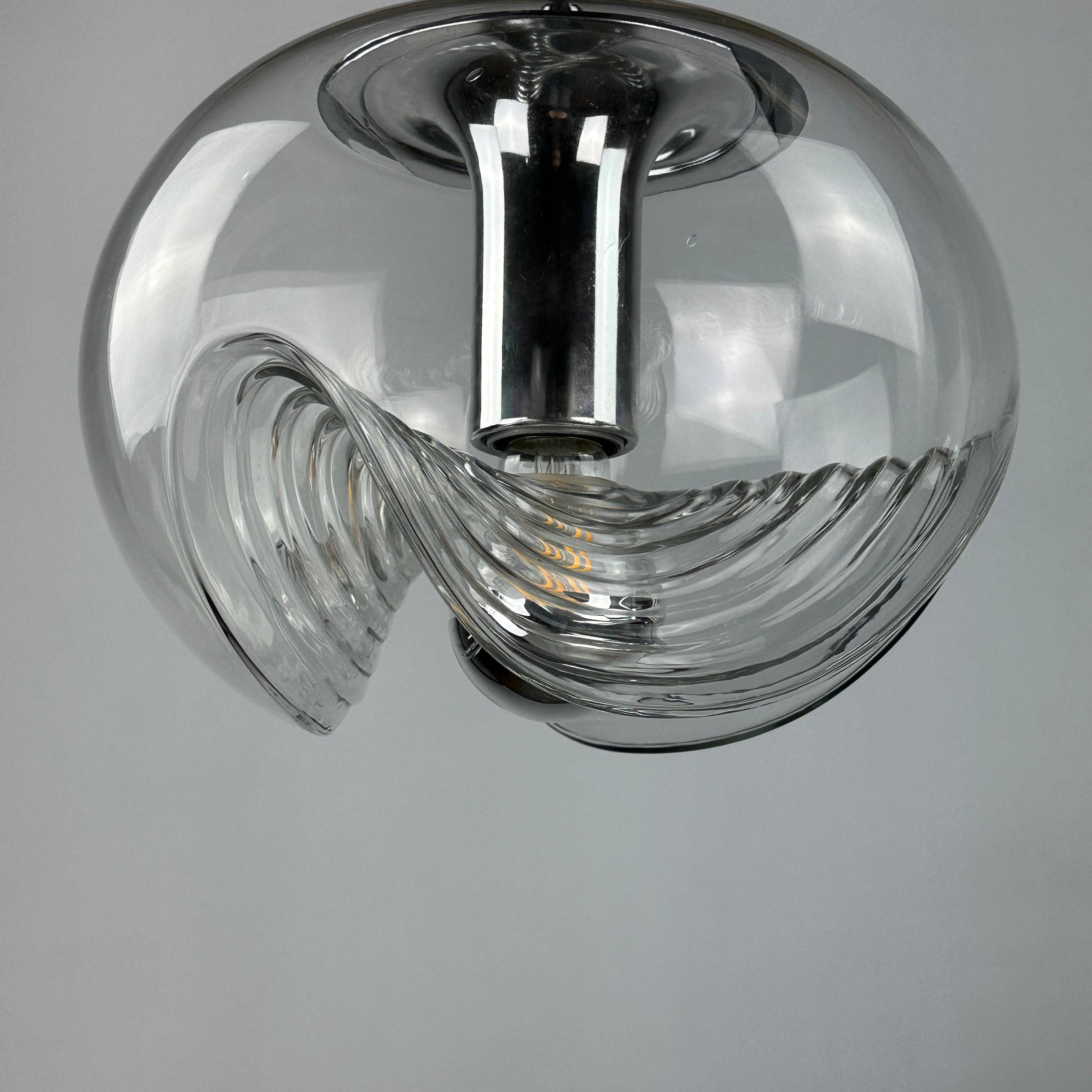 Glass 1 of 4 Waved glass and chrome Peill & Putzler Futura pendant light, 1970 Medium For Sale