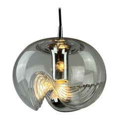 1 of 4 Waved glass and chrome Peill & Putzler Futura pendant light, 1970 Medium