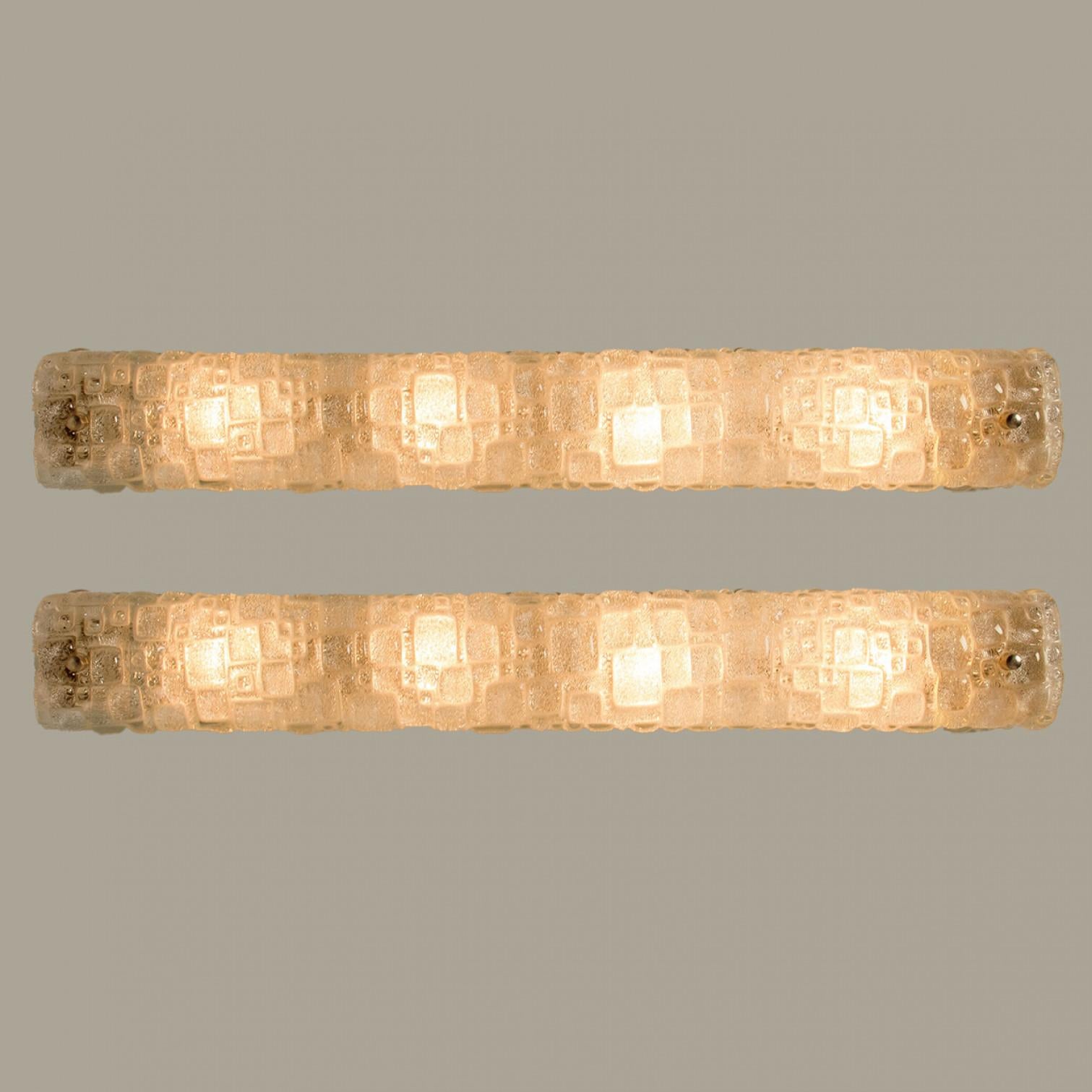 Mid-Century Modern 1 of 4 White Bubbled Ice Glass Wall Light Fixtures by Hillebrand, Germany, 1960 For Sale