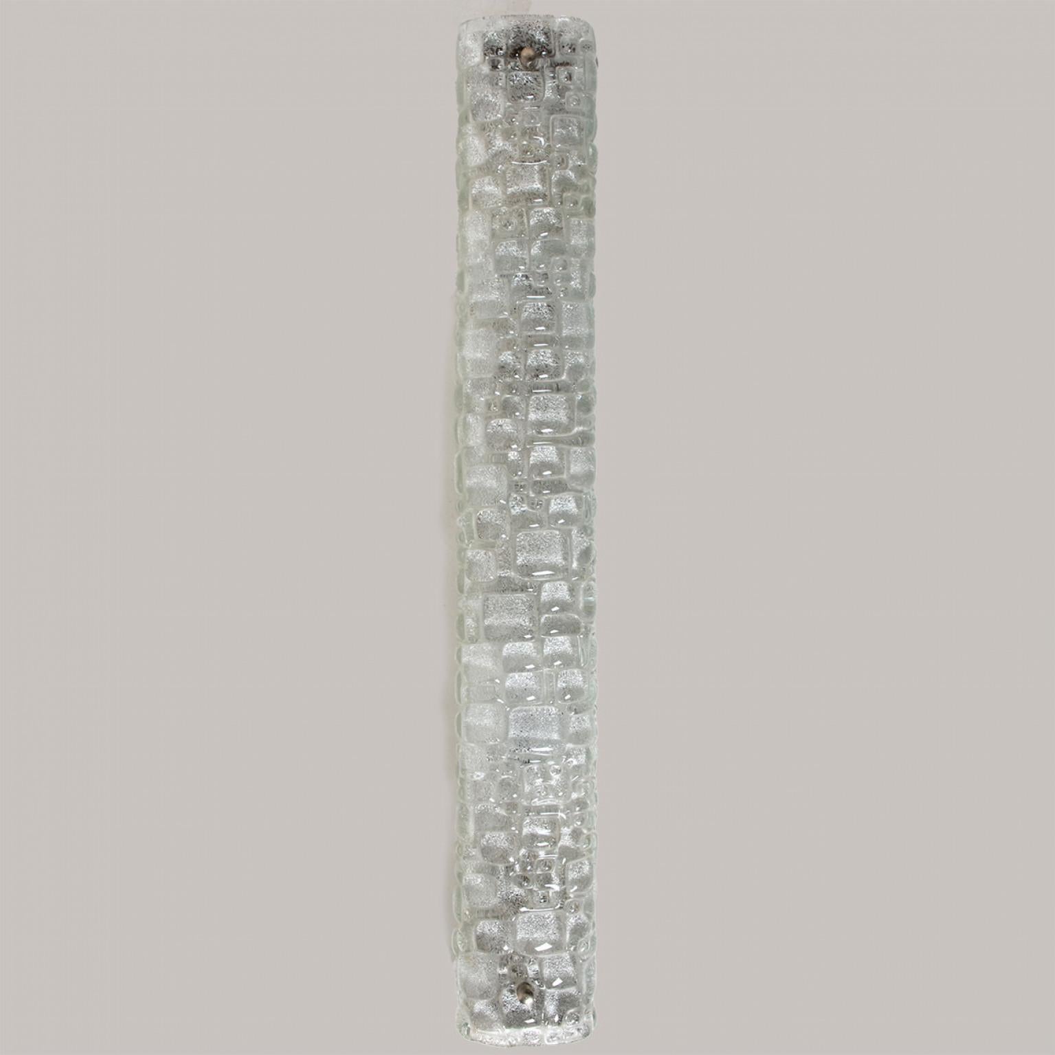 Murano Glass 1 of 4 White Bubbled Ice Glass Wall Light Fixtures by Hillebrand, Germany, 1960 For Sale