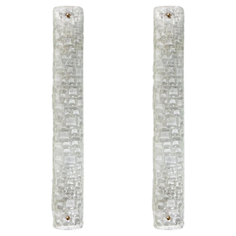 1 of 4 White Bubbled Ice Glass Wall Light Fixtures by Hillebrand, Germany, 1960