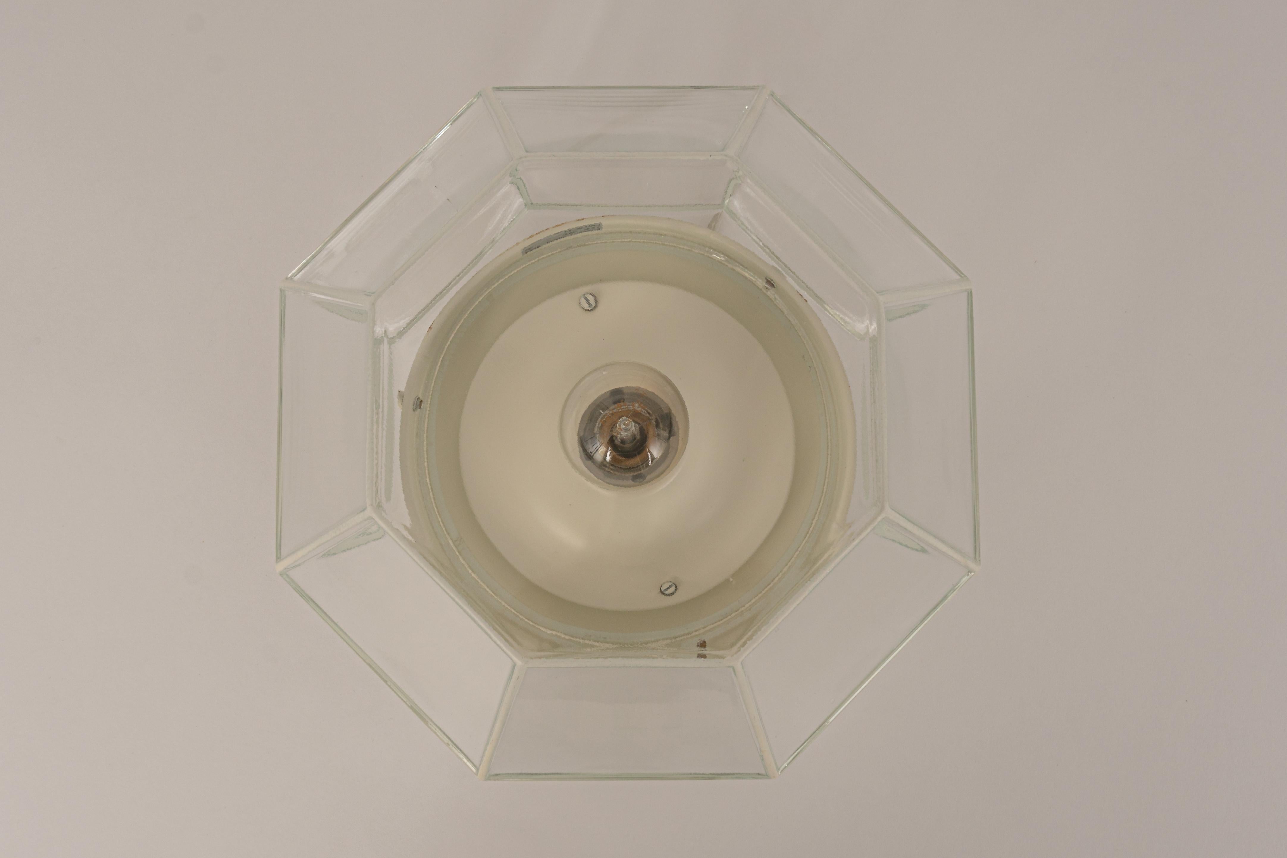 Mid-Century Modern 1 of 4 White Clear Glass Flush Mount by Limburg, Germany, 1960s For Sale