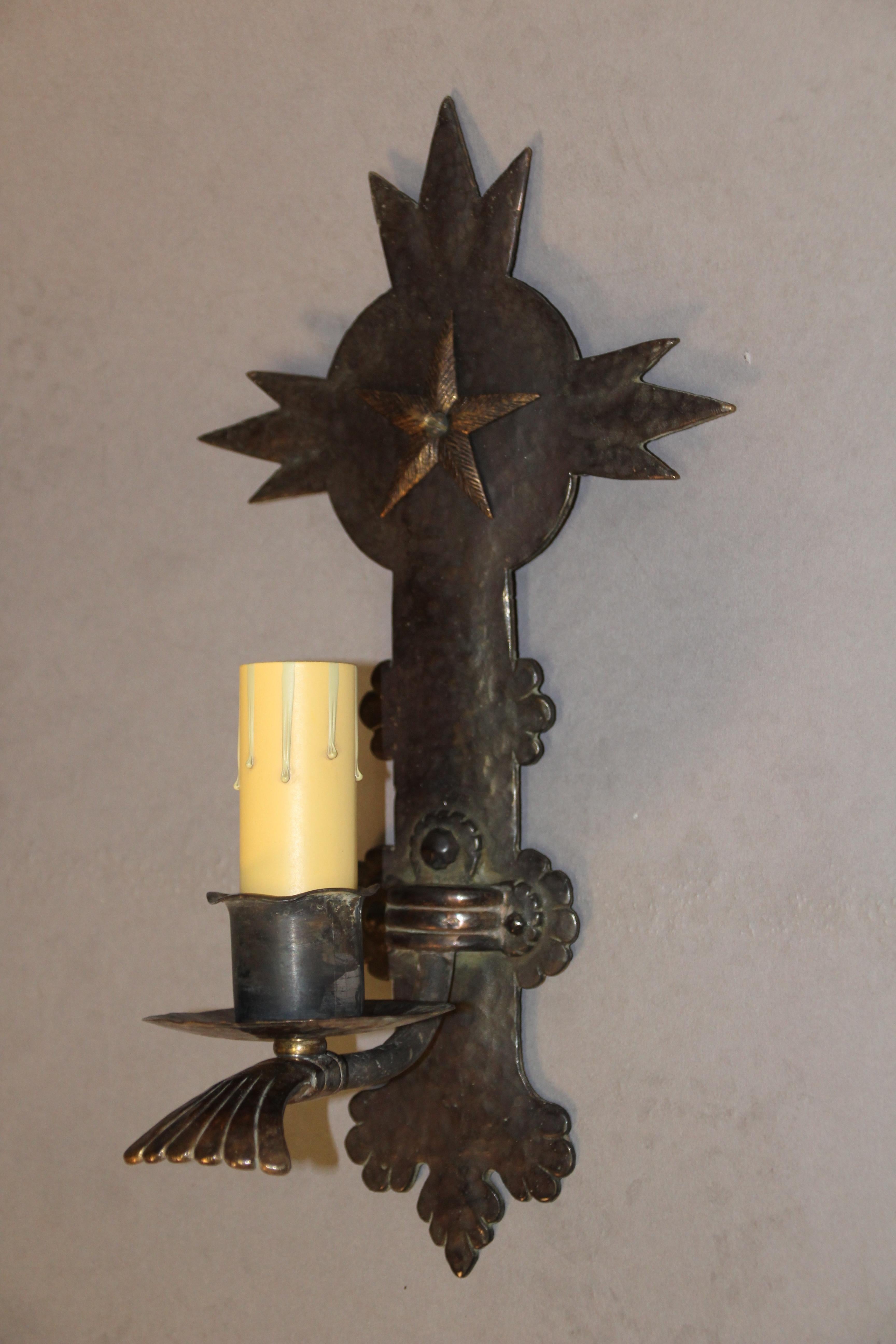 Spanish Colonial  Antique Single Sconce with Star Pattern