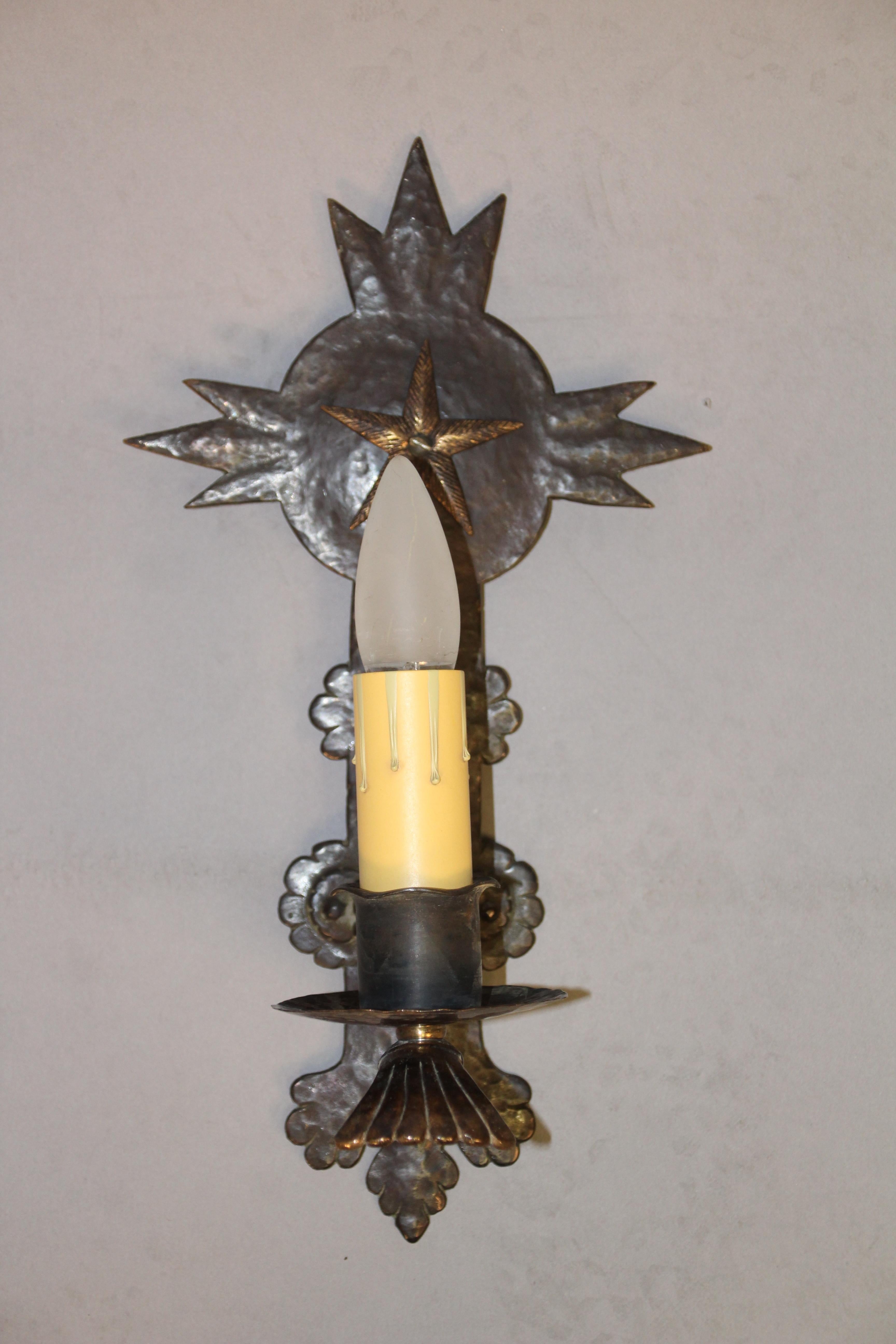 North American  Antique Single Sconce with Star Pattern