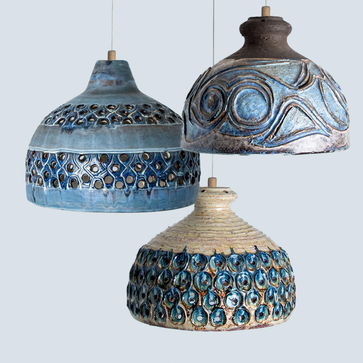 1 of 5 Blue Ceramic Pendant Lights, Denmark, 1970 For Sale 3