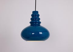 1 of 5 Lampada a sospensione in vetro blu progettata da Peill & Putzler, Germania, anni '70