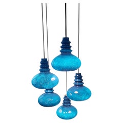 1 of 5 Lampada a sospensione in vetro blu progettata da Peill & Putzler, Germania, anni '70