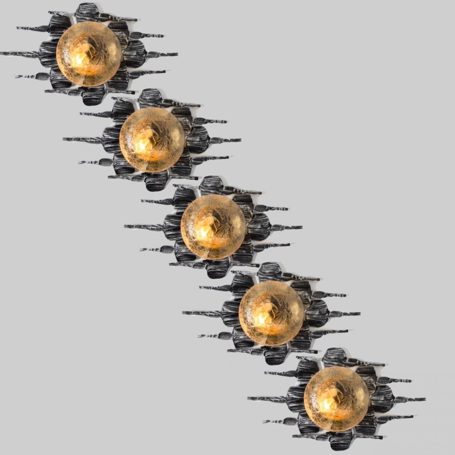 Einbaubeleuchtung aus gelbem Eisenglas im Stil des Brutalismus von Holm Sorensen, 1 von 5 im Angebot 3