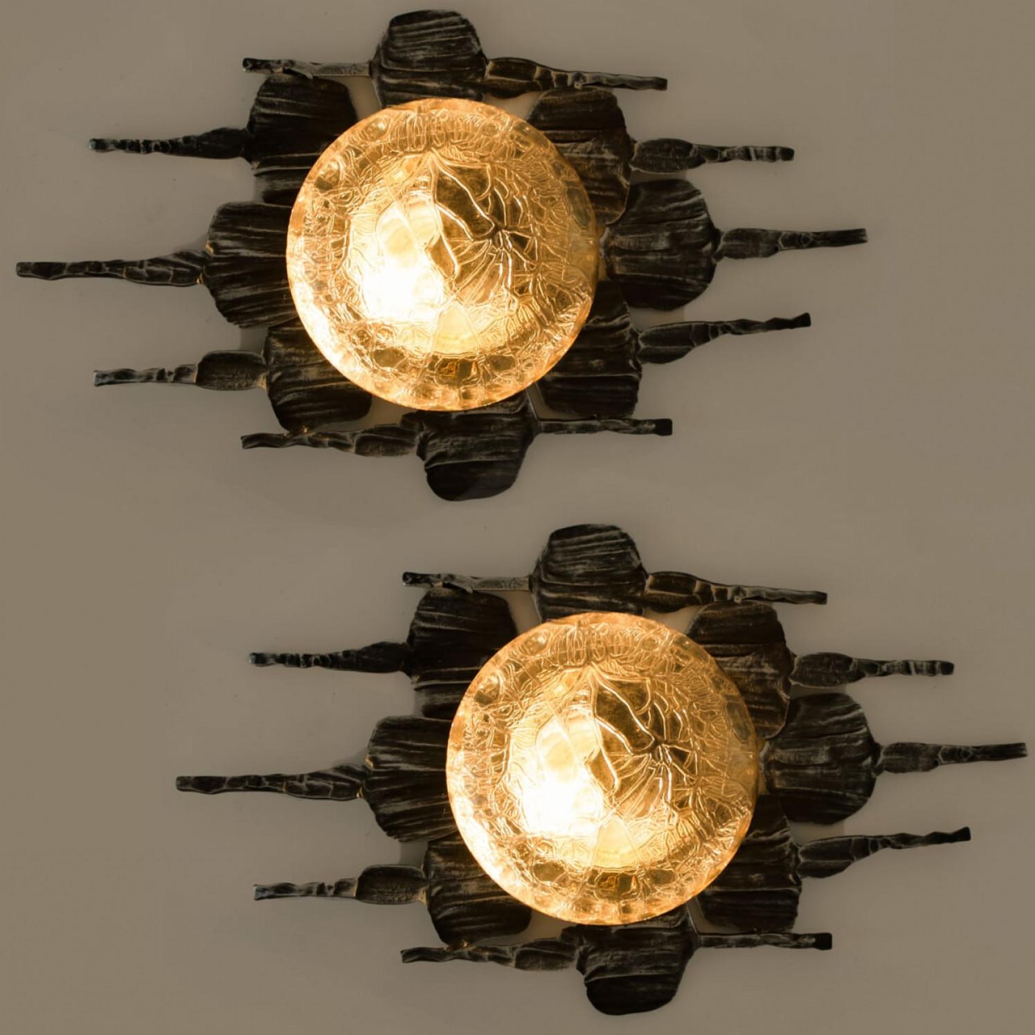 1 of 5 Brutalist Yellow Iron Glass Flush Mounts by Holm Sorensen en venta 3