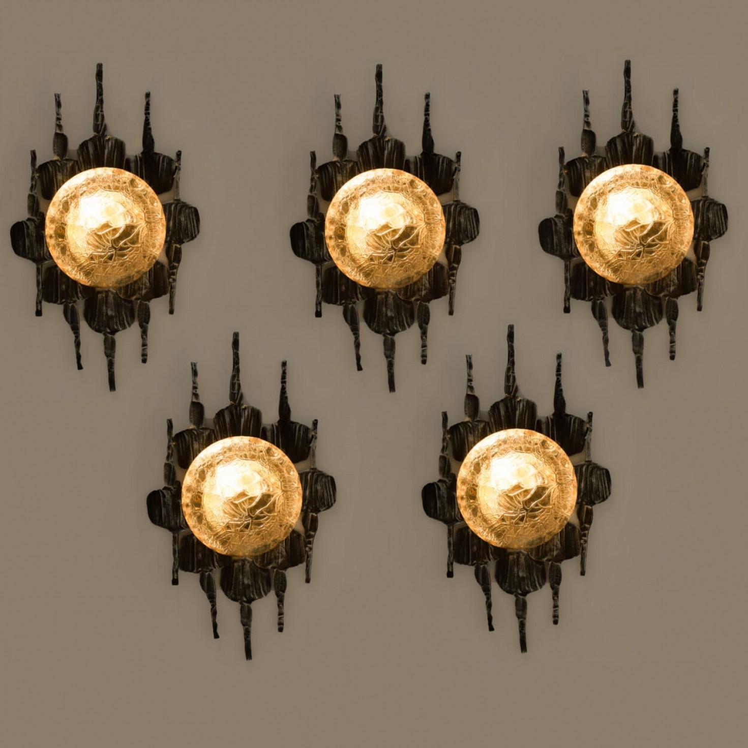 1 of 5 Brutalist Yellow Iron Glass Flush Mounts by Holm Sorensen en venta 5