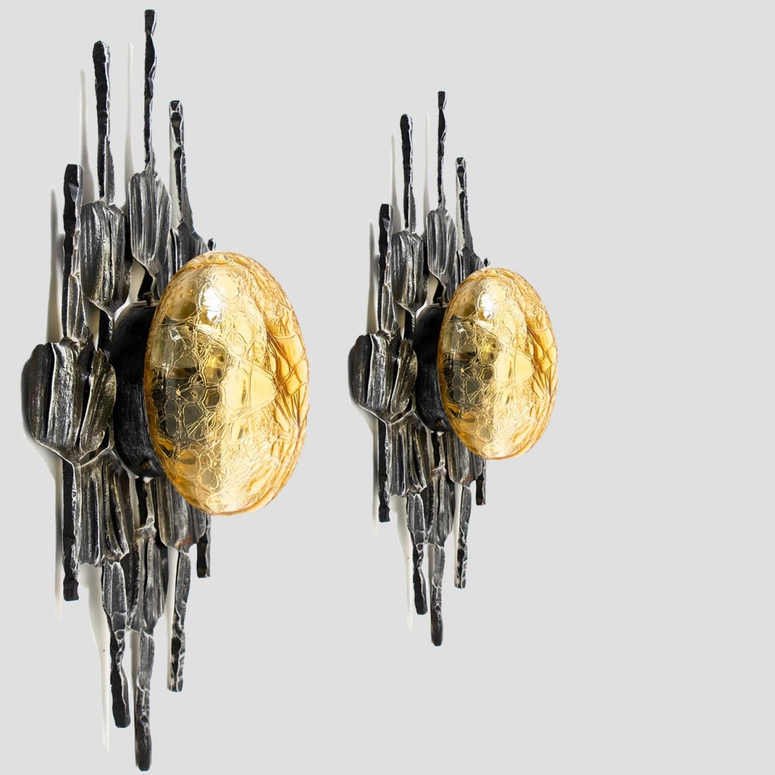 1 of 5 Brutalist Yellow Iron Glass Flush Mounts by Holm Sorensen en venta 6