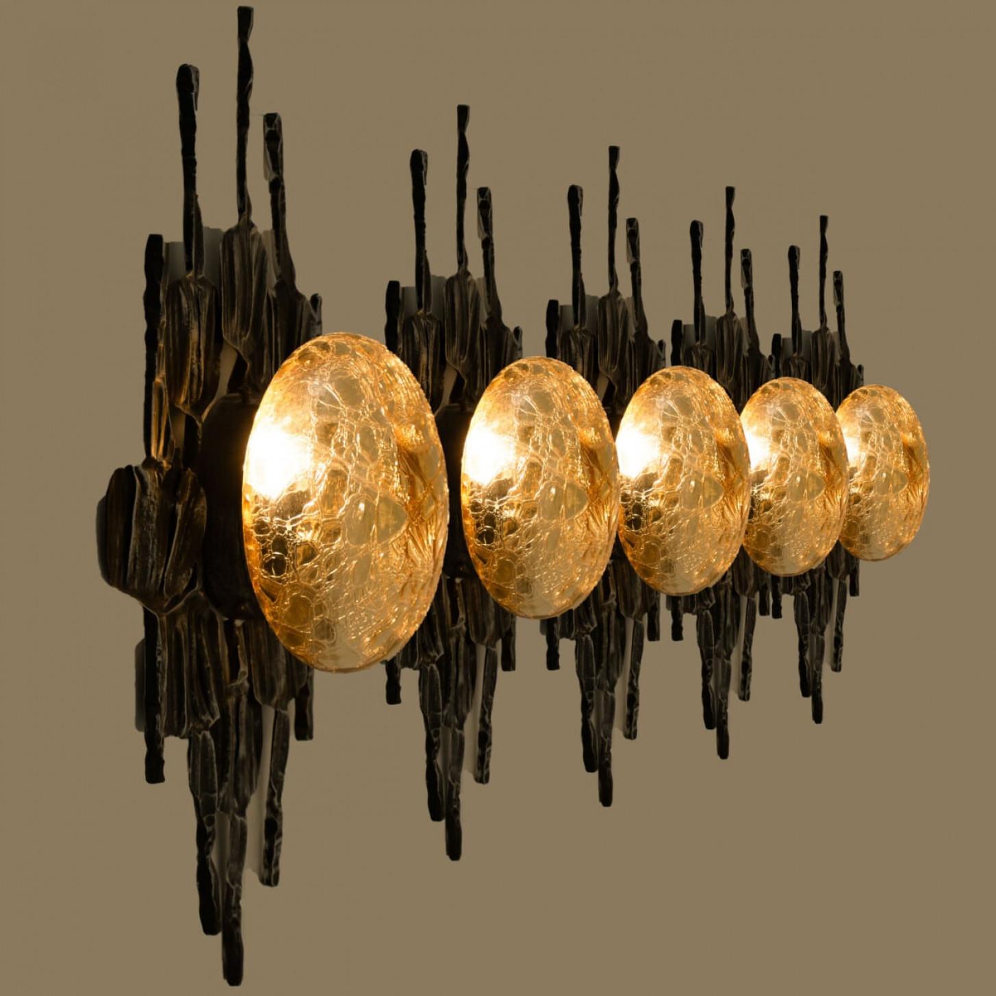 1 of 5 Brutalist Yellow Iron Glass Flush Mounts by Holm Sorensen For Sale 11
