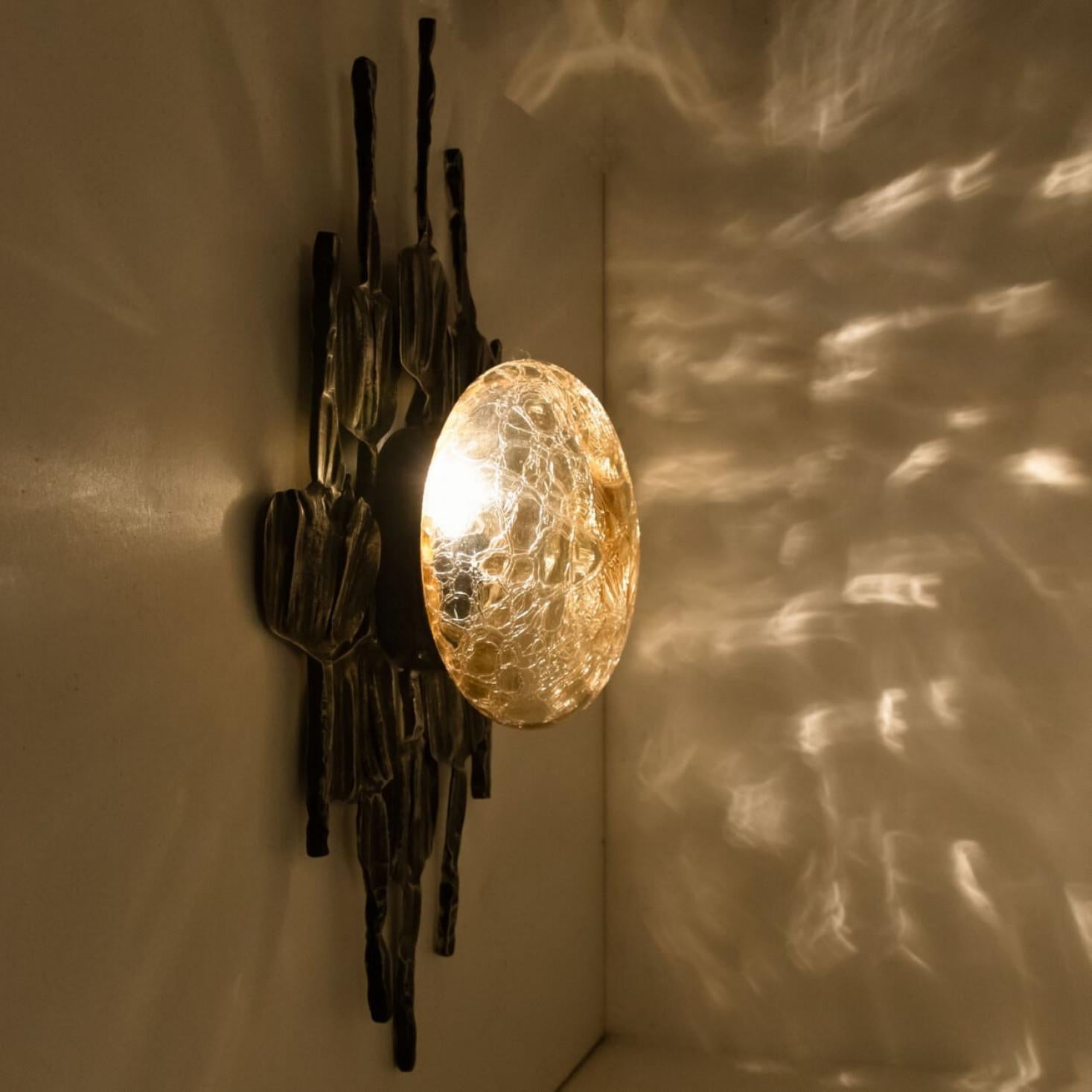 1 of 5 Brutalist Yellow Iron Glass Flush Mounts by Holm Sorensen en venta 9