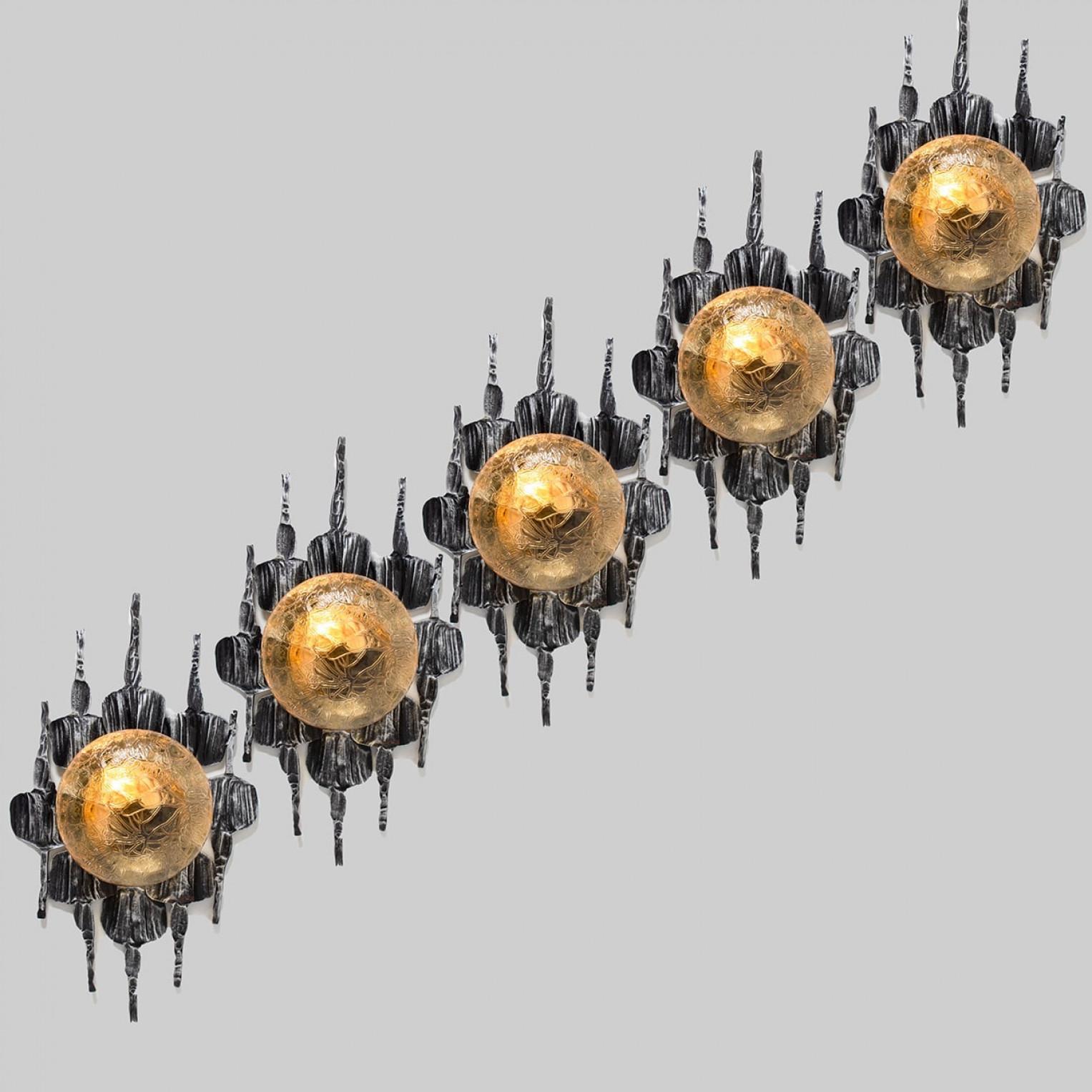 1 of 5 Brutalist Yellow Iron Glass Flush Mounts by Holm Sorensen en venta 11