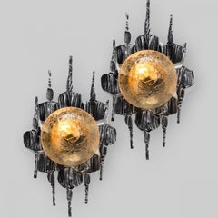 1 of 5 Brutalist Yellow Iron Glass Flush Mounts by Holm Sorensen
