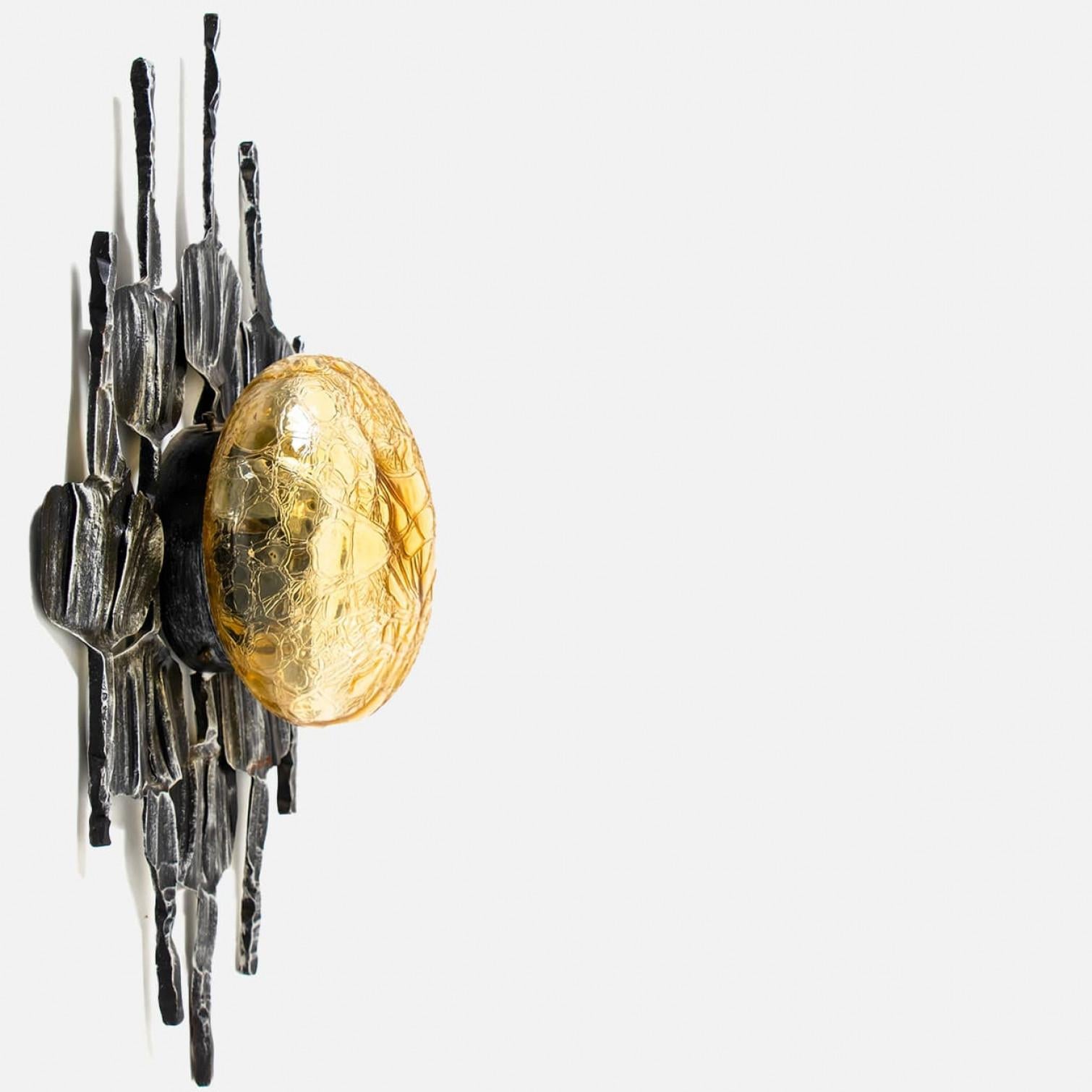 1 of 5 Brutalist Yellow Iron Glass Flush Mounts by Holm Sorensen Danés en venta