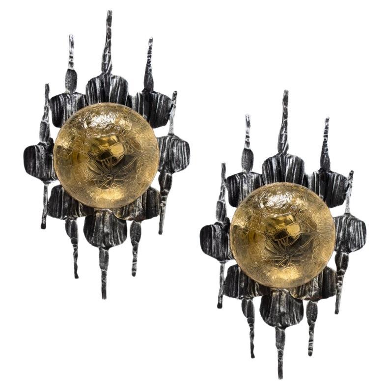 1 de 5 montures encastrées en verre en fer jaune brutaliste de Holm Sorensen en vente