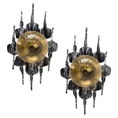 1 of 5 Brutalist Yellow Iron Glass Flush Mounts by Holm Sorensen