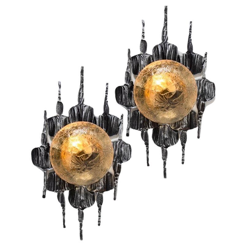 1 of 5 Brutalist Yellow Iron Glass Flush Mounts by Holm Sorensen en venta