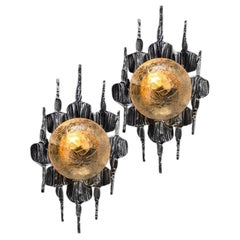 1 of 5 Brutalist Yellow Iron Glass Flush Mounts by Holm Sorensen