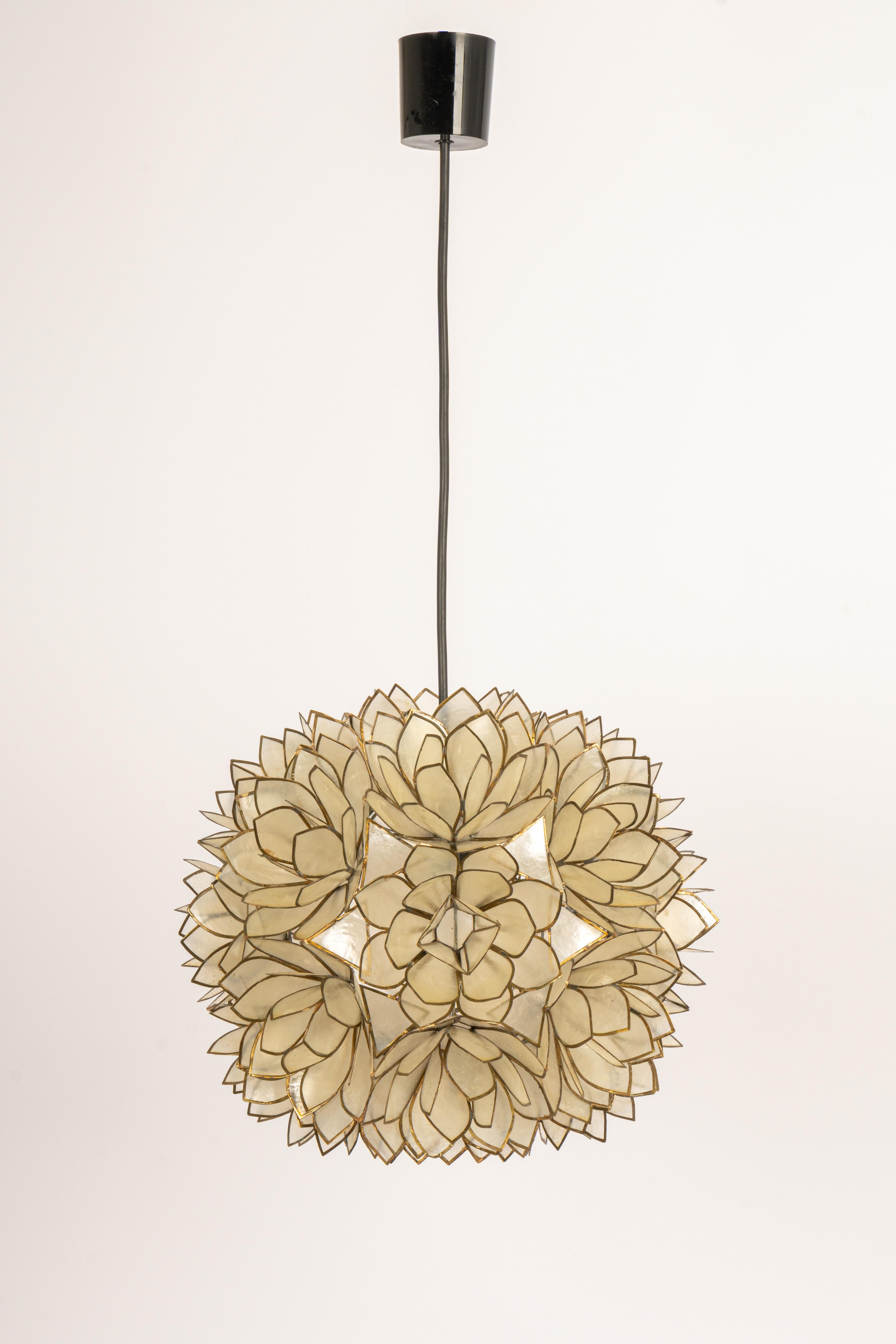 Mid-20th Century 1 of 5 Capiz Shell Lotus Ball Chandelier Pendant Light Germany, 1960s For Sale