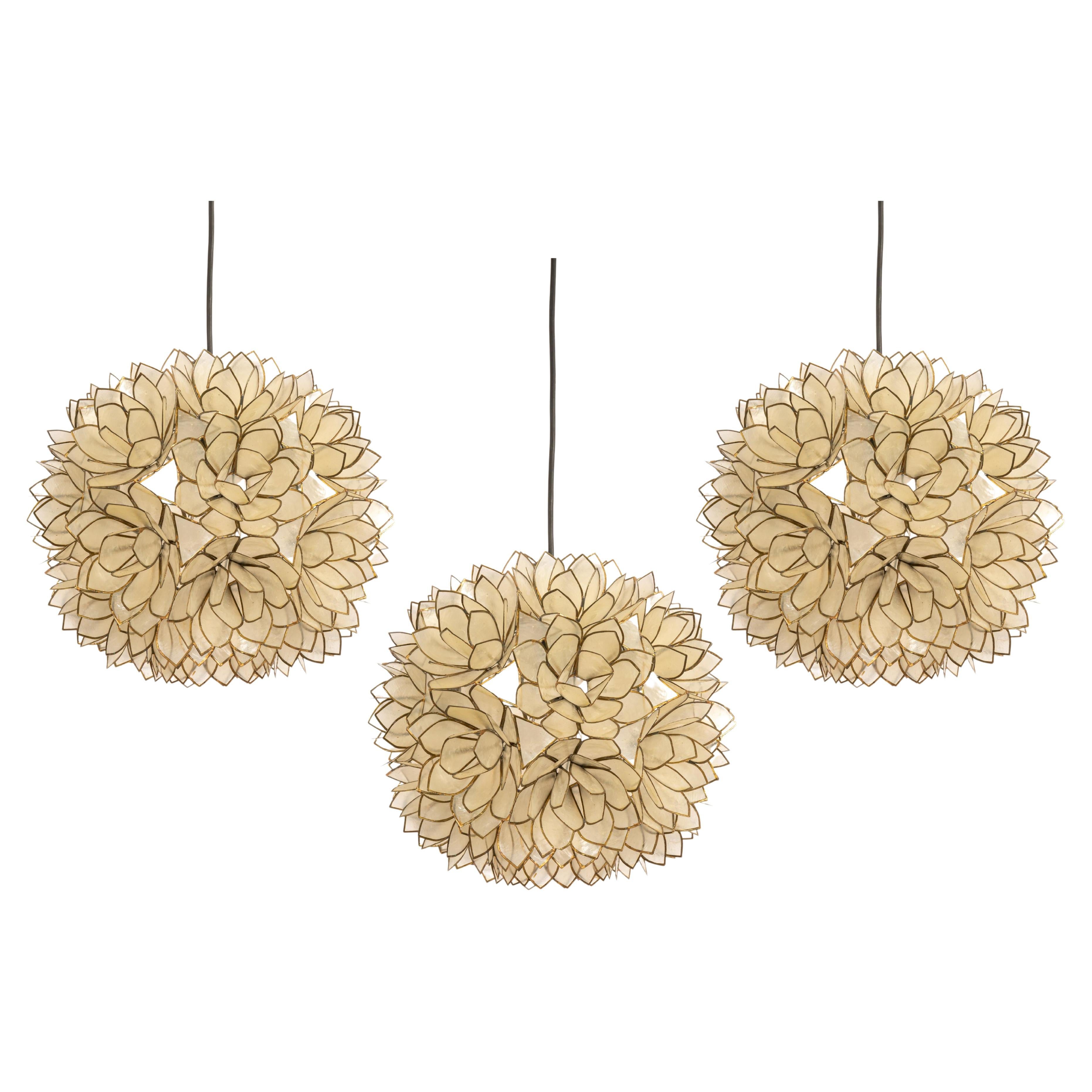 1 sur 5 Capiz Shell Lotus Ball Chandelier Pendant Light Allemagne, années 1960 en vente