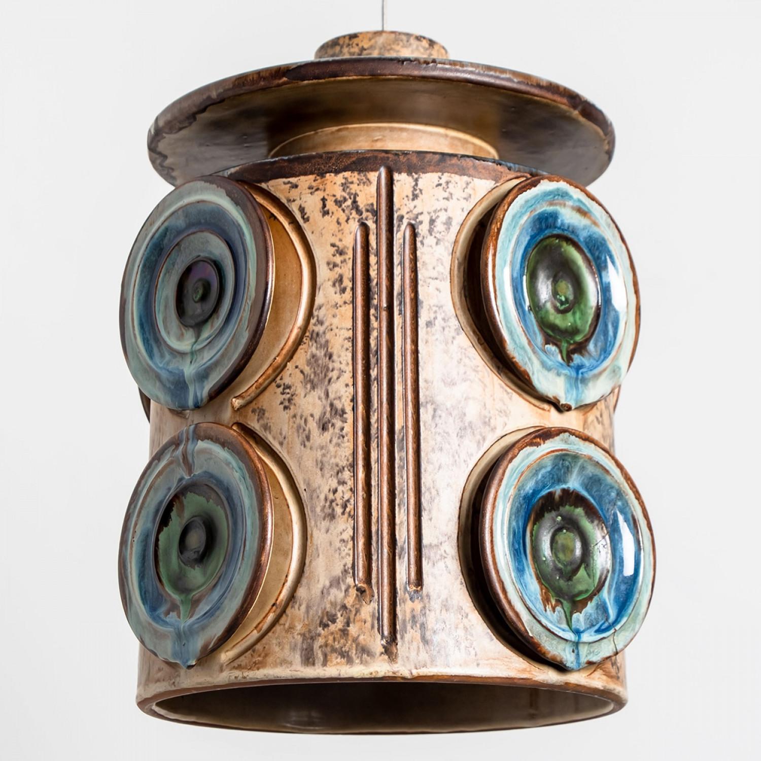 1 of 5 Lampade a sospensione in ceramica blu cognac, Danimarca, 1970 in vendita 5
