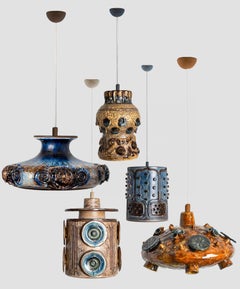 1 of 5 Ceramic Cognac Blue Ceramic Pendant Lights, Denmark, 1970