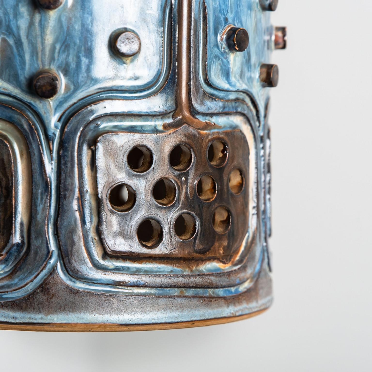 Altro 1 of 5 Lampade a sospensione in ceramica blu cognac, Danimarca, 1970 in vendita