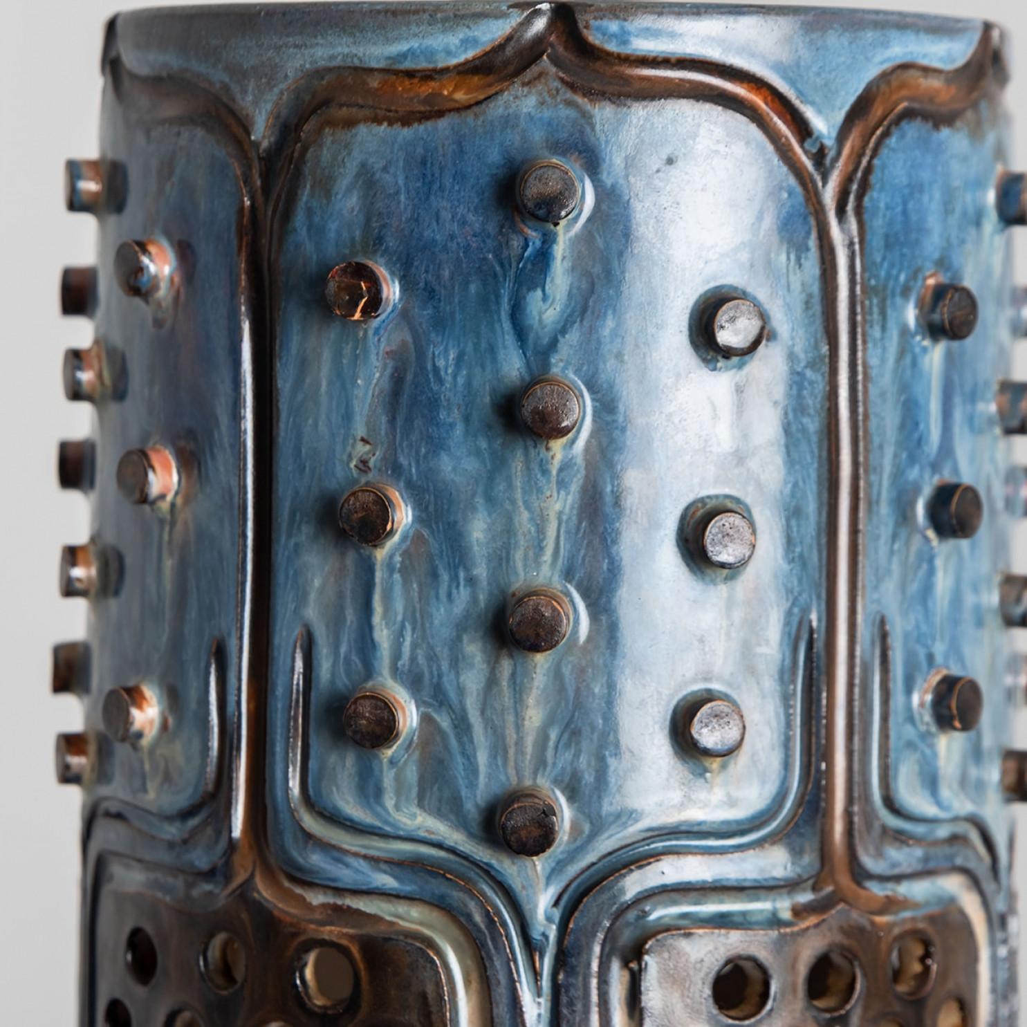 1 of 5 Lampade a sospensione in ceramica blu cognac, Danimarca, 1970 In condizioni buone in vendita a Rijssen, NL