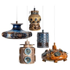 1 of 5 Ceramic Cognac Blue Ceramic Pendant Lights, Denmark, 1970