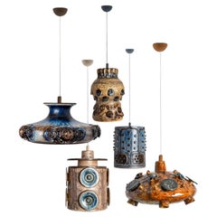 1 of 5 Ceramic Cognac Blue Ceramic Pendant Lights, Denmark, 1970