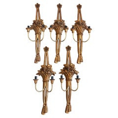 1 of 5 Gilt Wall Sconces done in Neoclassical style, Belgium 1960s