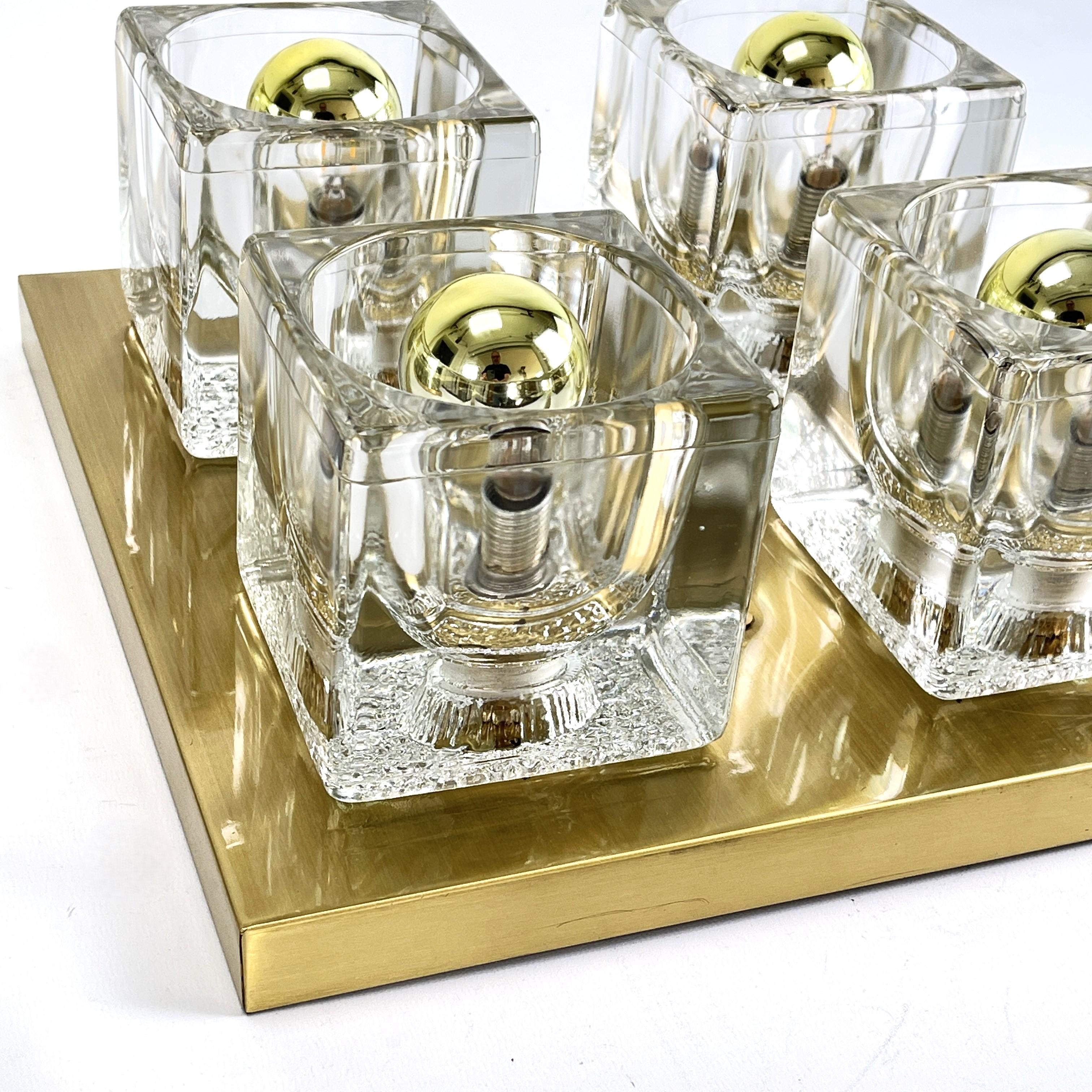 German 1 of 5 glass ice cube Flushmount by Peill & Putzler, 1970s For Sale