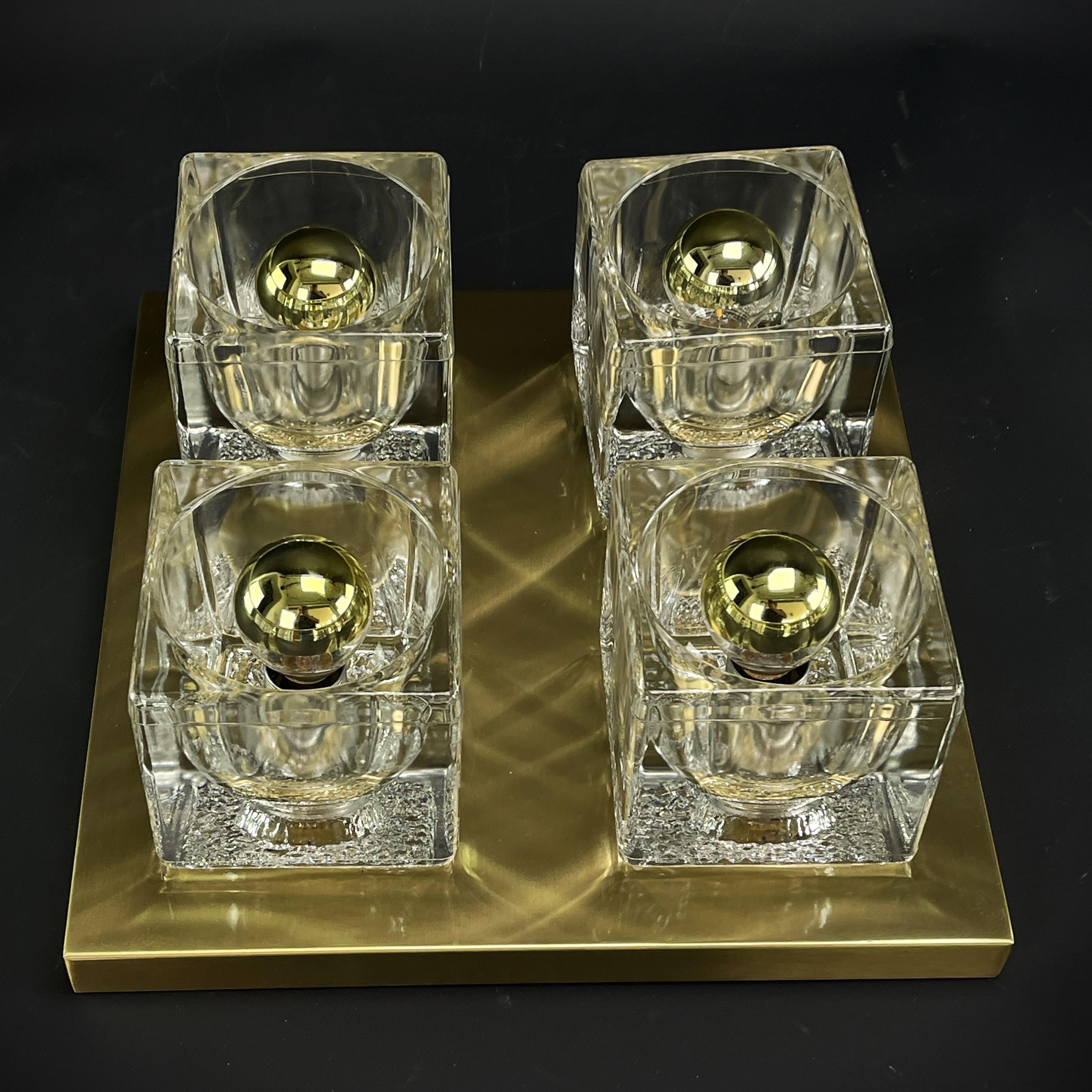 Late 20th Century 1 of 5 glass ice cube Flushmount by Peill & Putzler, 1970s For Sale