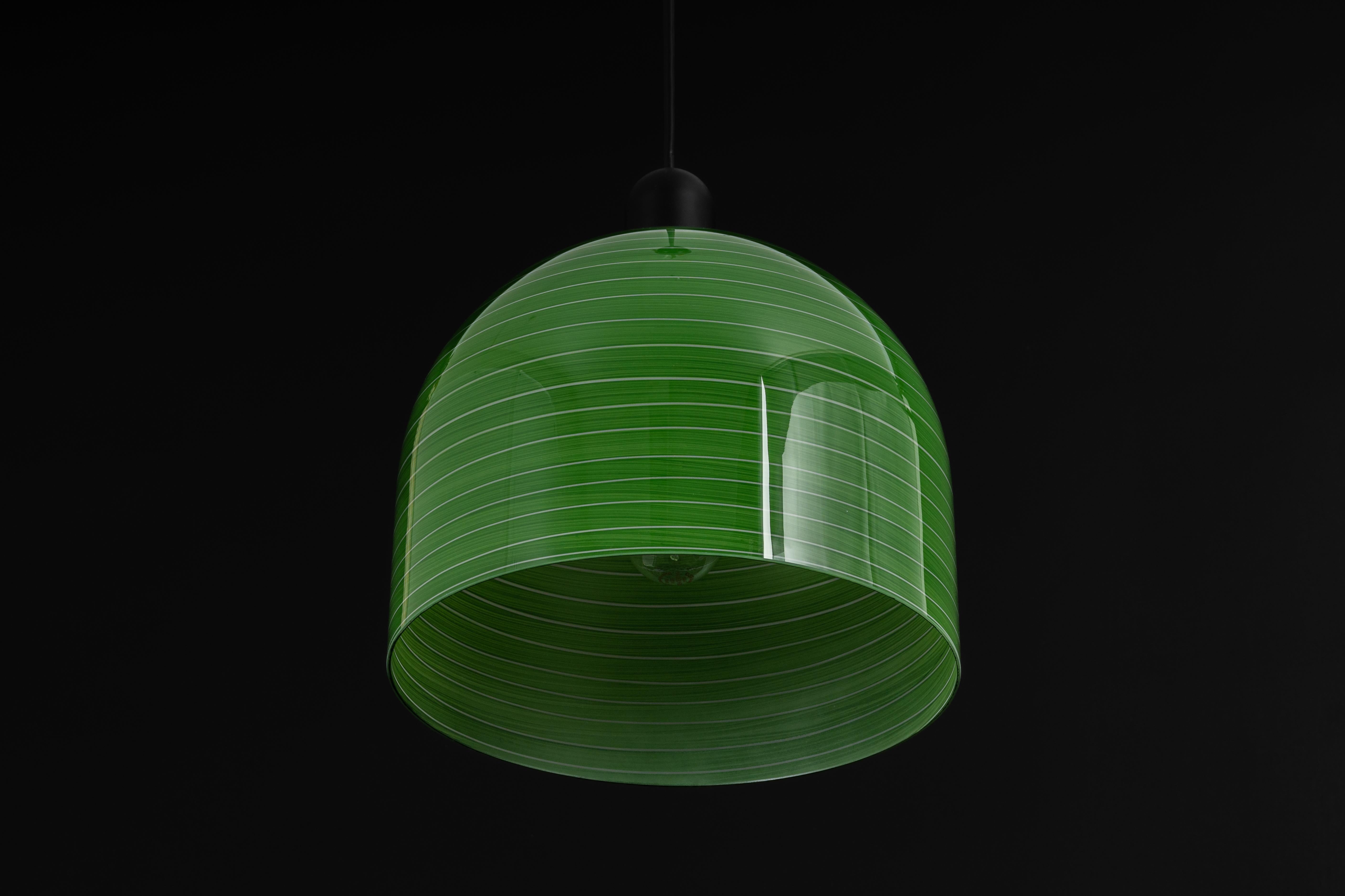 1 of 5 Green Glass Pendant Light by Peill Putzler, Germany, 1970 For Sale 3