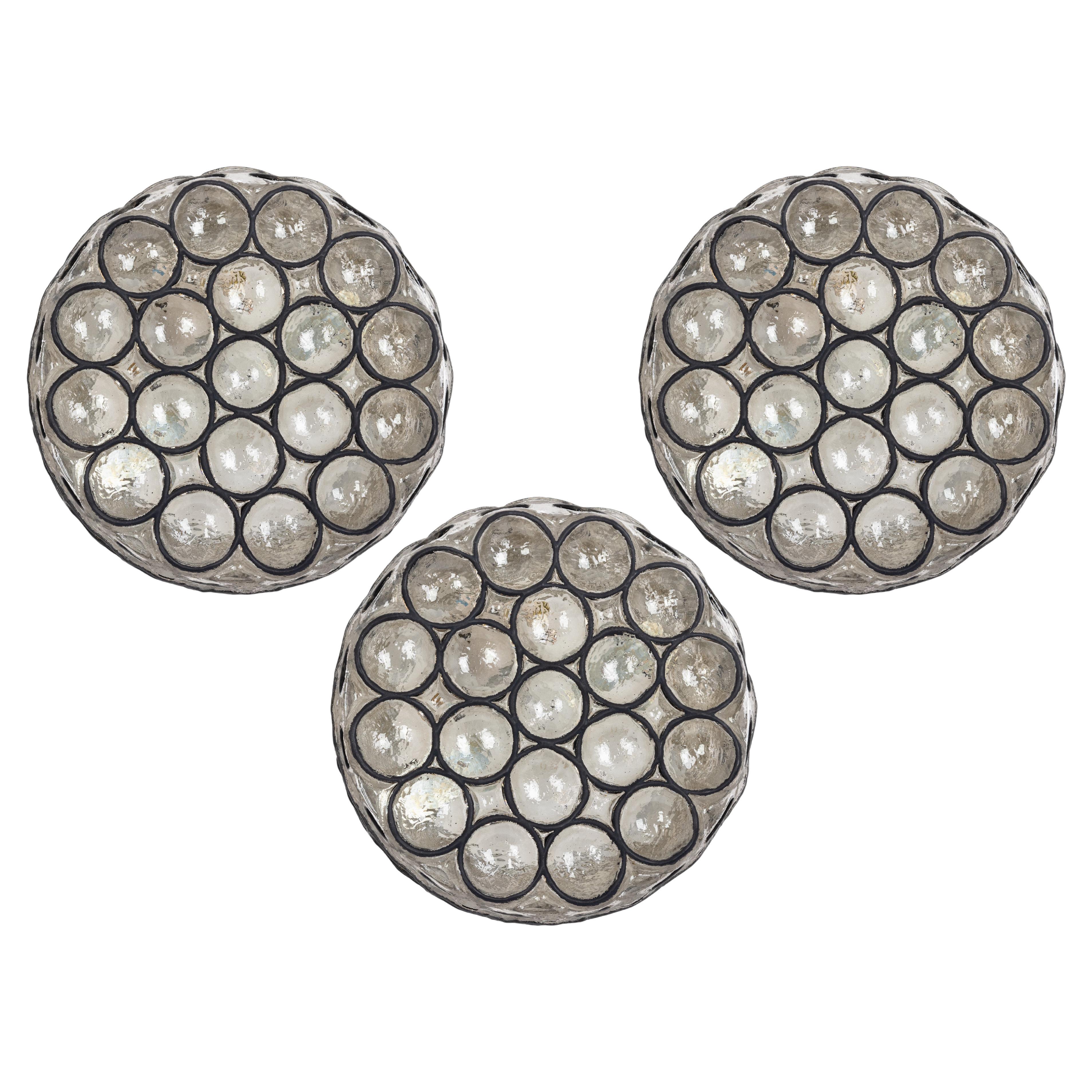 1 of 6 Iron and Glass Wall or Ceiling Lights by Limburg, Germany, 1960s
