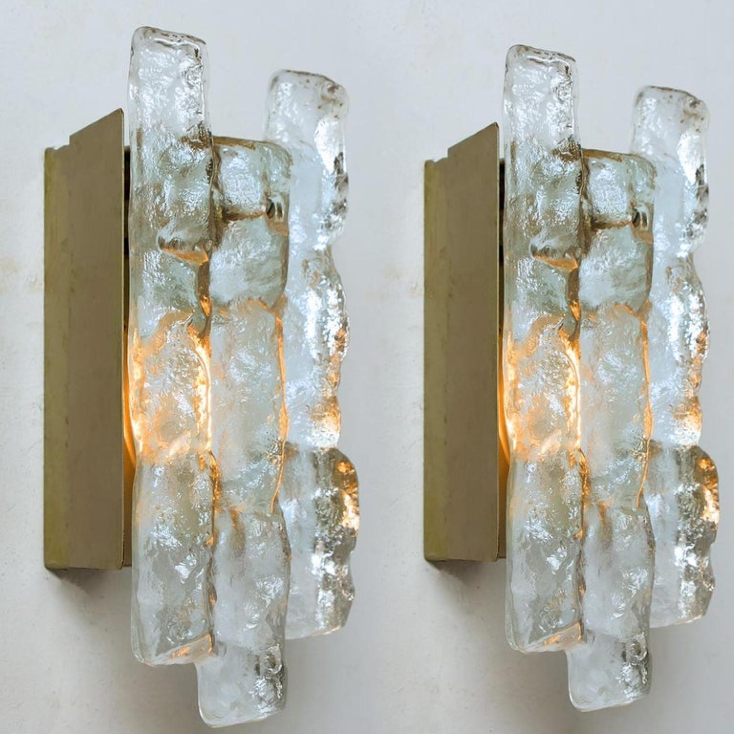 Mid-Century Modern 1 of the 2 Sets Kalmar Ice Glass Wall Sconces by J.T. Kalmar, Austria, 1970s For Sale
