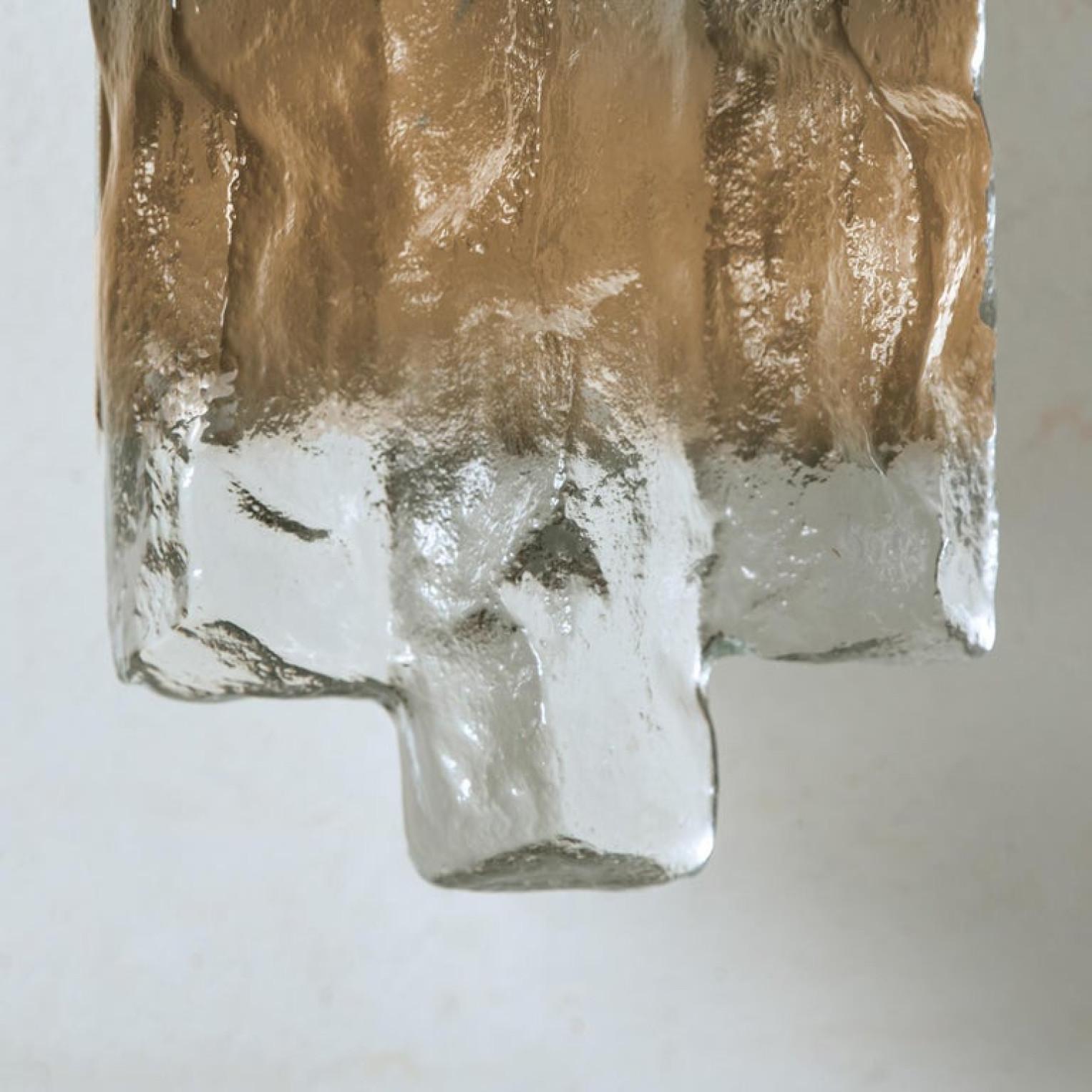 20th Century 1 of the 2 Sets Kalmar Ice Glass Wall Sconces by J.T. Kalmar, Austria, 1970s For Sale
