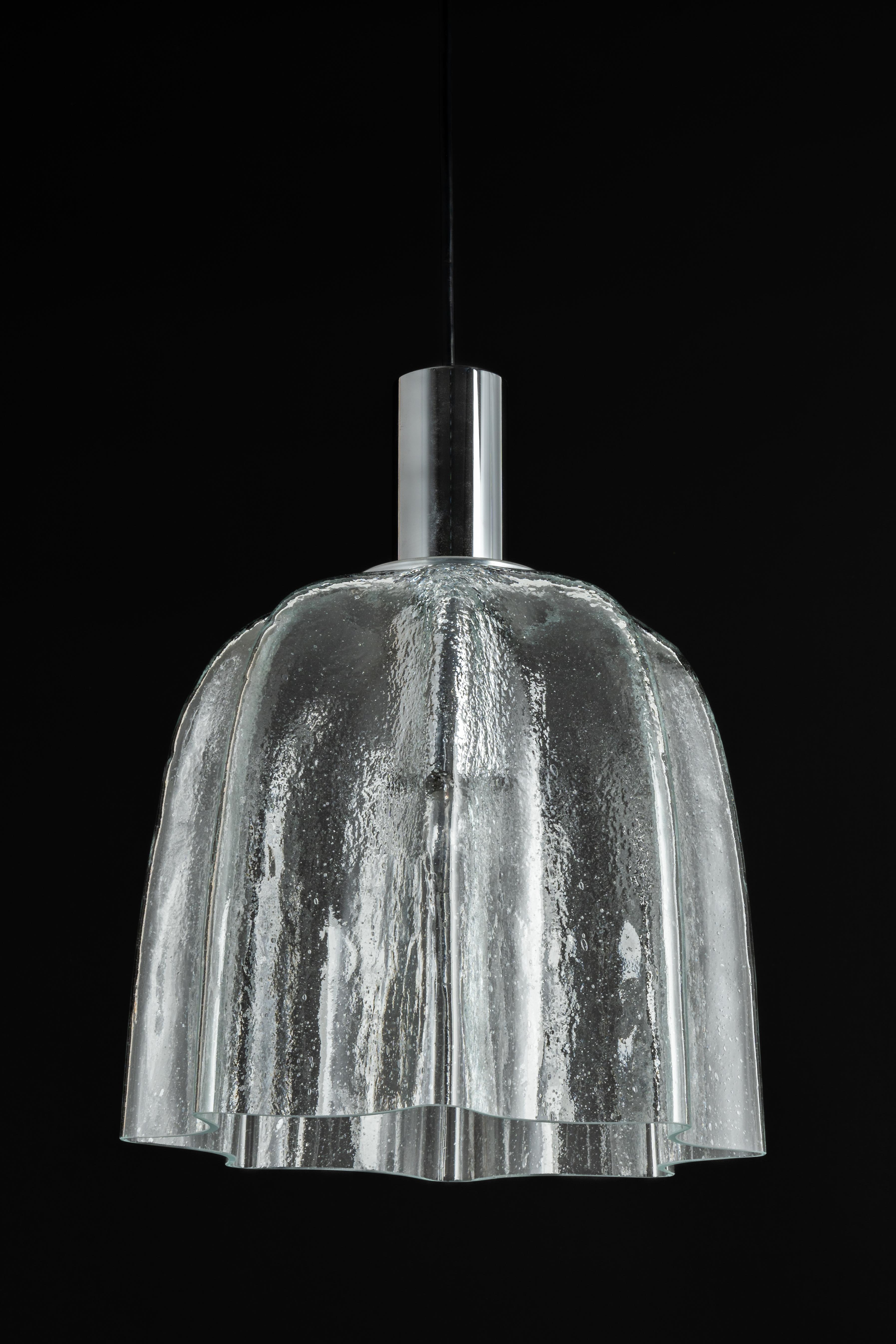 Late 20th Century 1 of 5 Large Glass Pendant Lights by Limburg, Germany, 1970s For Sale