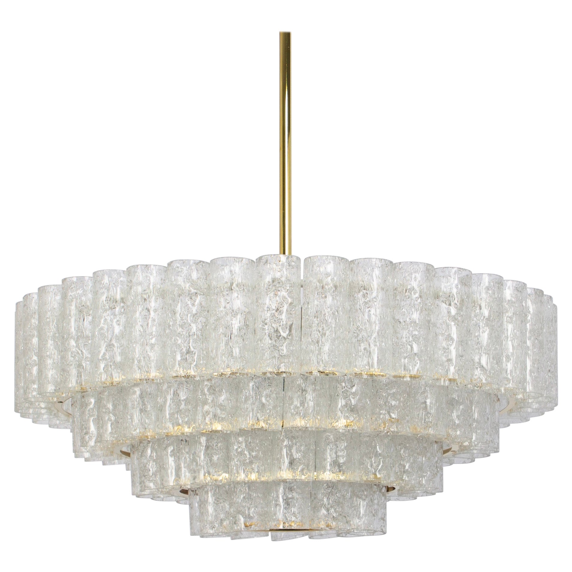 1 of 5 Grande lampadario Doria di metà secolo, vetro ghiaccio, 1960, Germania