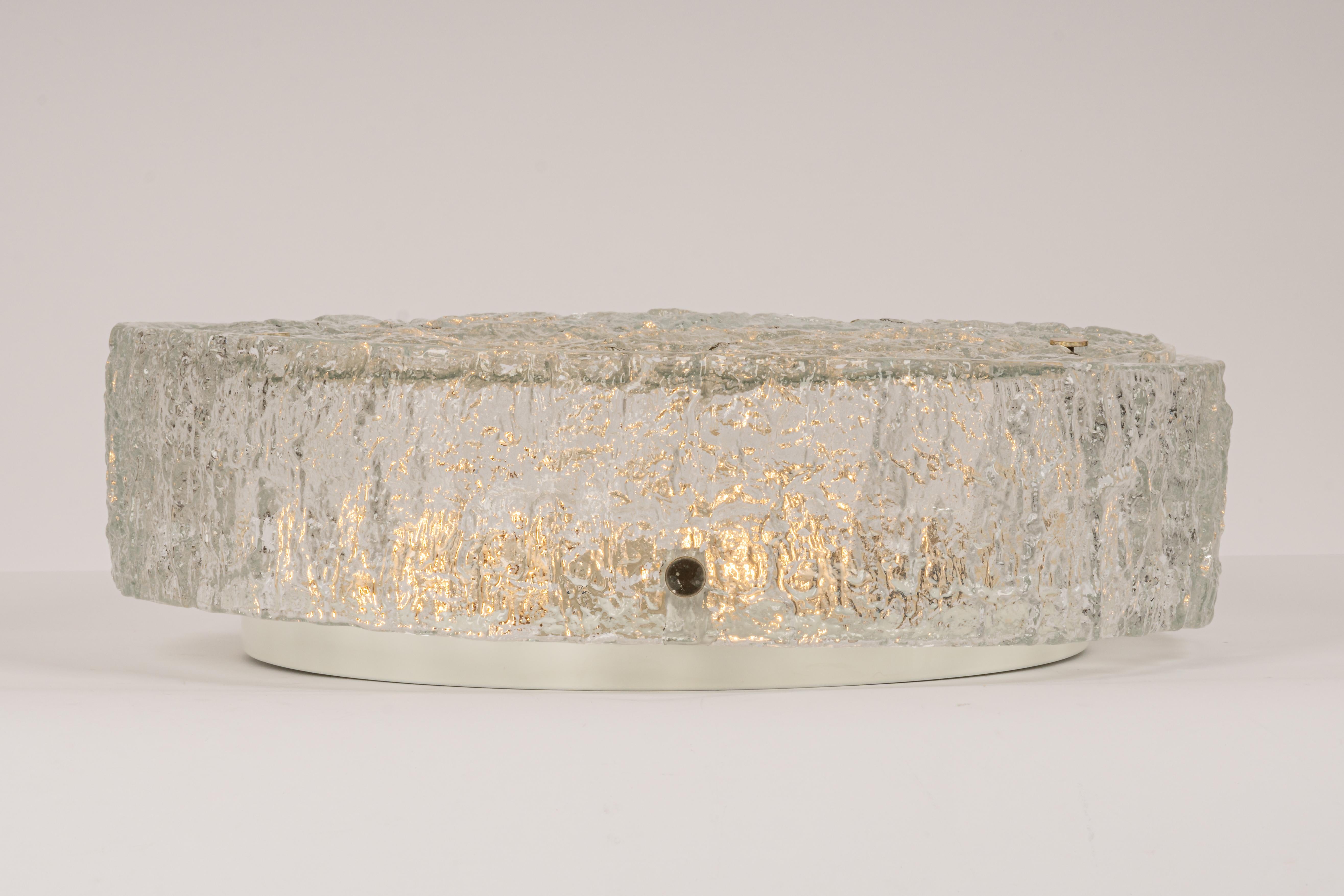 Mid-Century Modern 1 of 6 Large Murano Glass Flushmount Fixture by Kaiser, Germany, 1960s For Sale