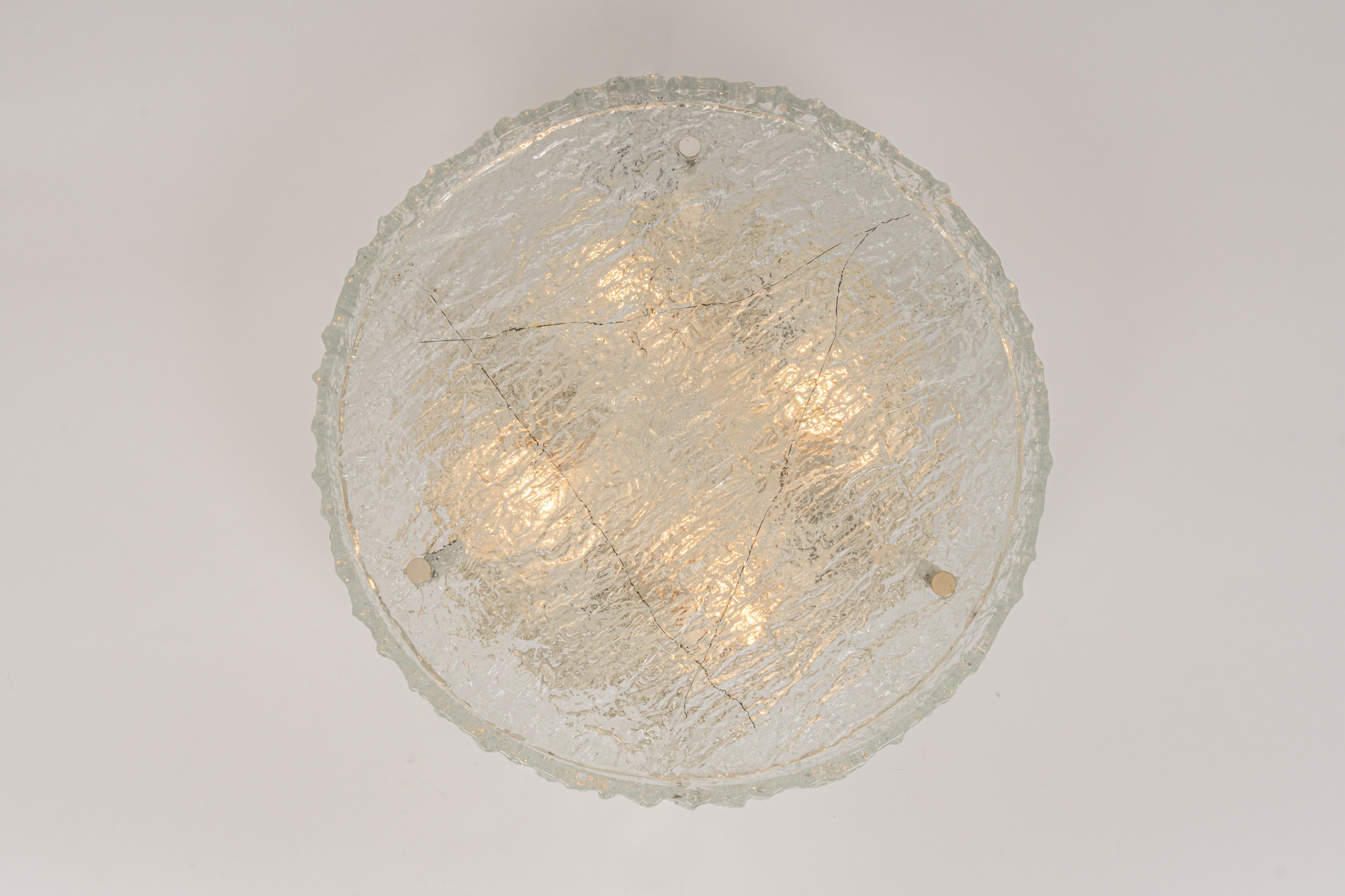 1 of 6 Large Murano Glass Flushmount Fixture by Kaiser, Germany, 1960s In Good Condition For Sale In Aachen, NRW