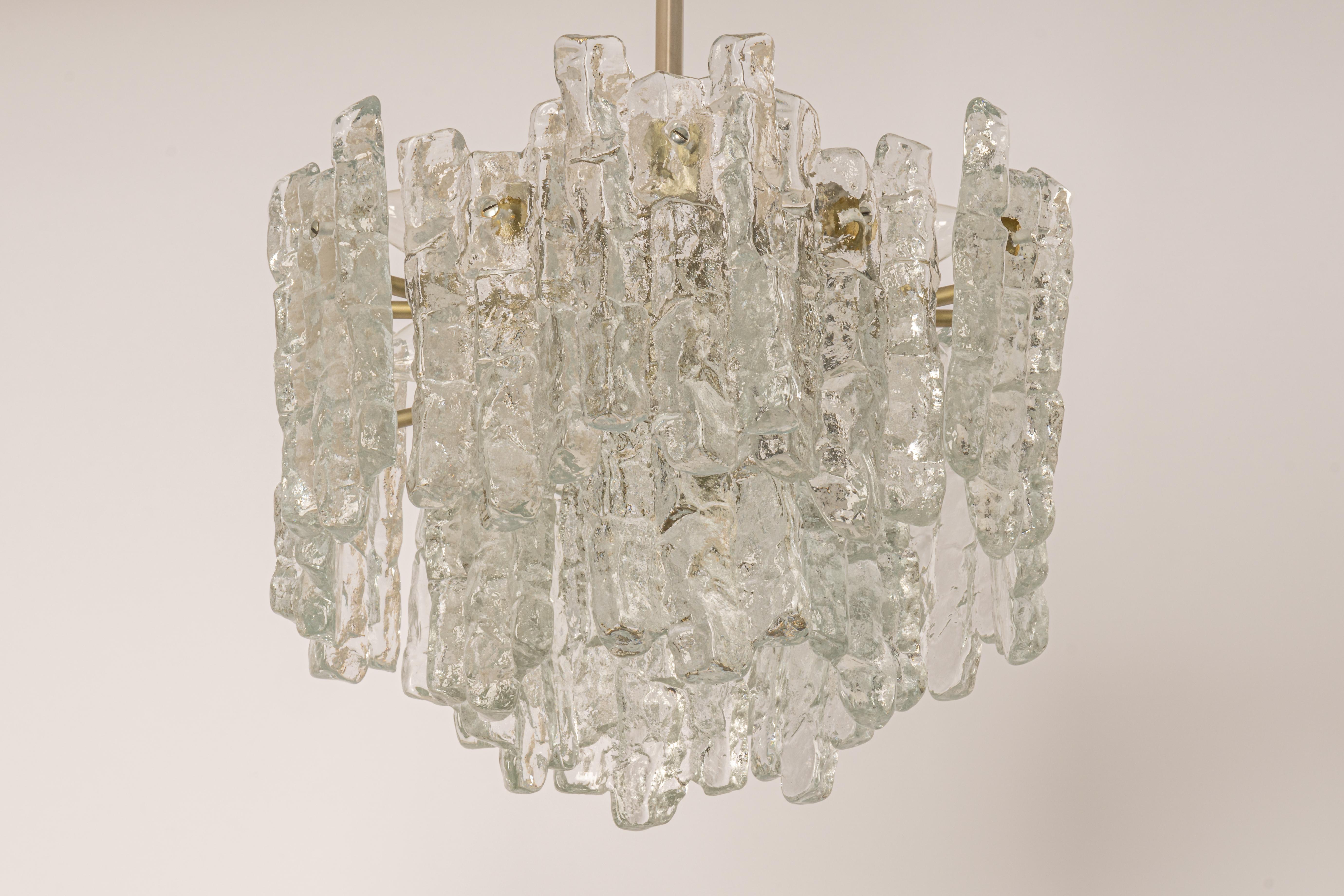1 of 5 Large Murano Ice Glass Chandelier by Kalmar, Austria, 1960s For Sale 3